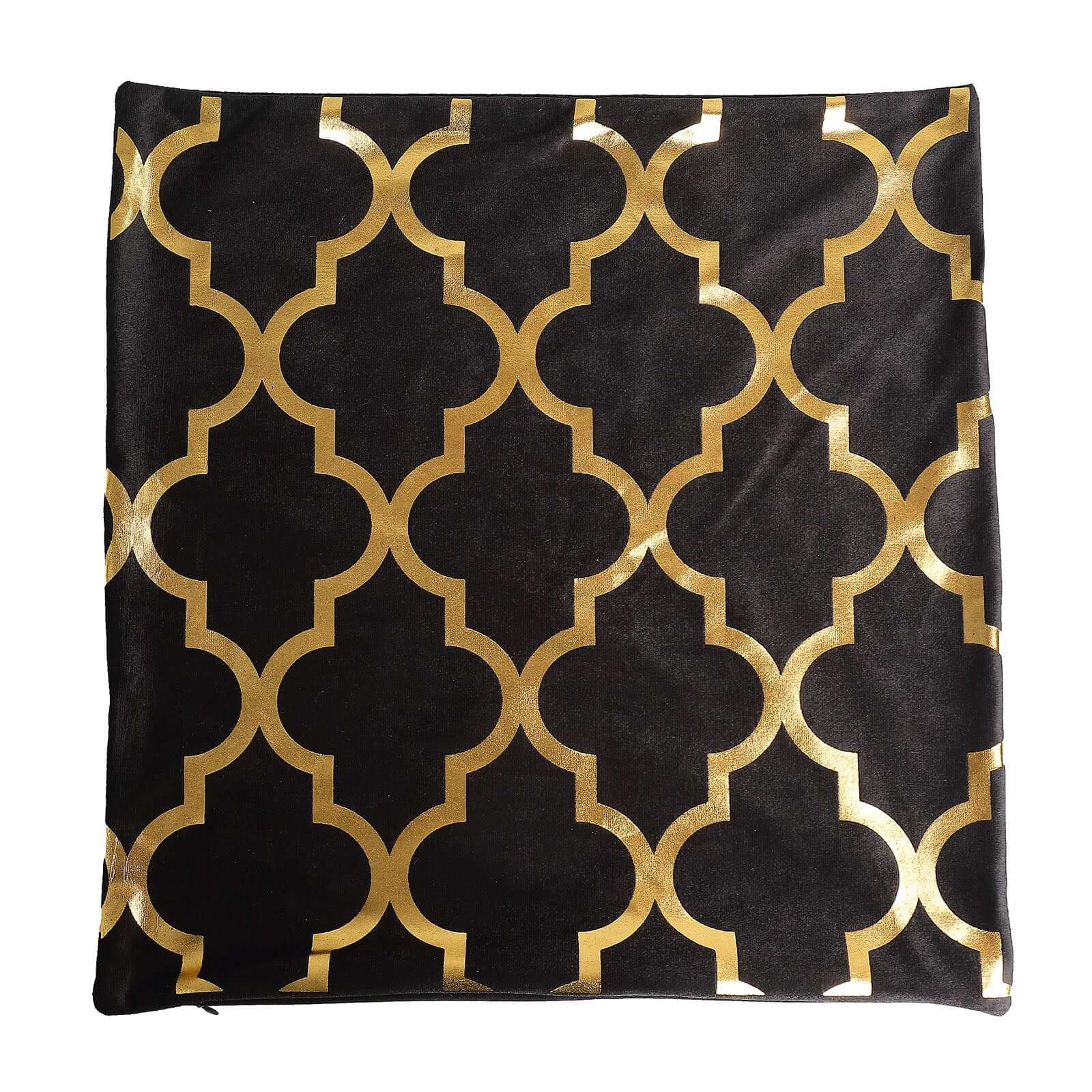 Set Of 4 18 Black Gold Foil Geometric Print Throw Pillow Covers, Velvet Square Sofa Cushion Covers