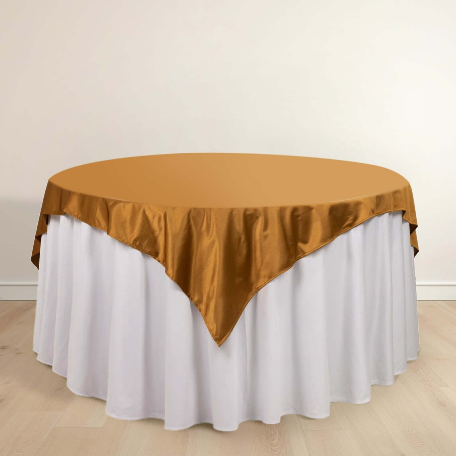 Premium Scuba 70x70 Table Overlay Square Tablecloth Shimmer Gold - Wrinkle Free & Stain Resistant Table Cover