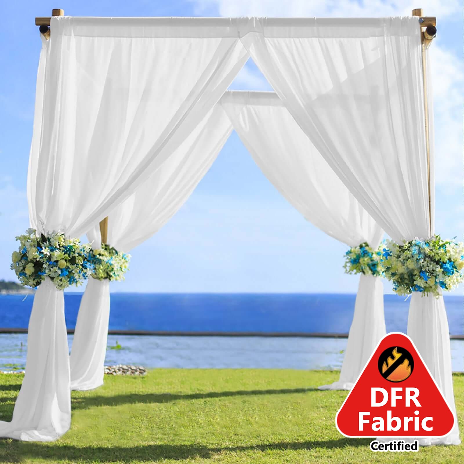 5ftx14ft Premium White Chiffon Curtain Panel, Durable Flame Resistant Backdrop Ceiling Drapery With Rod Pocket