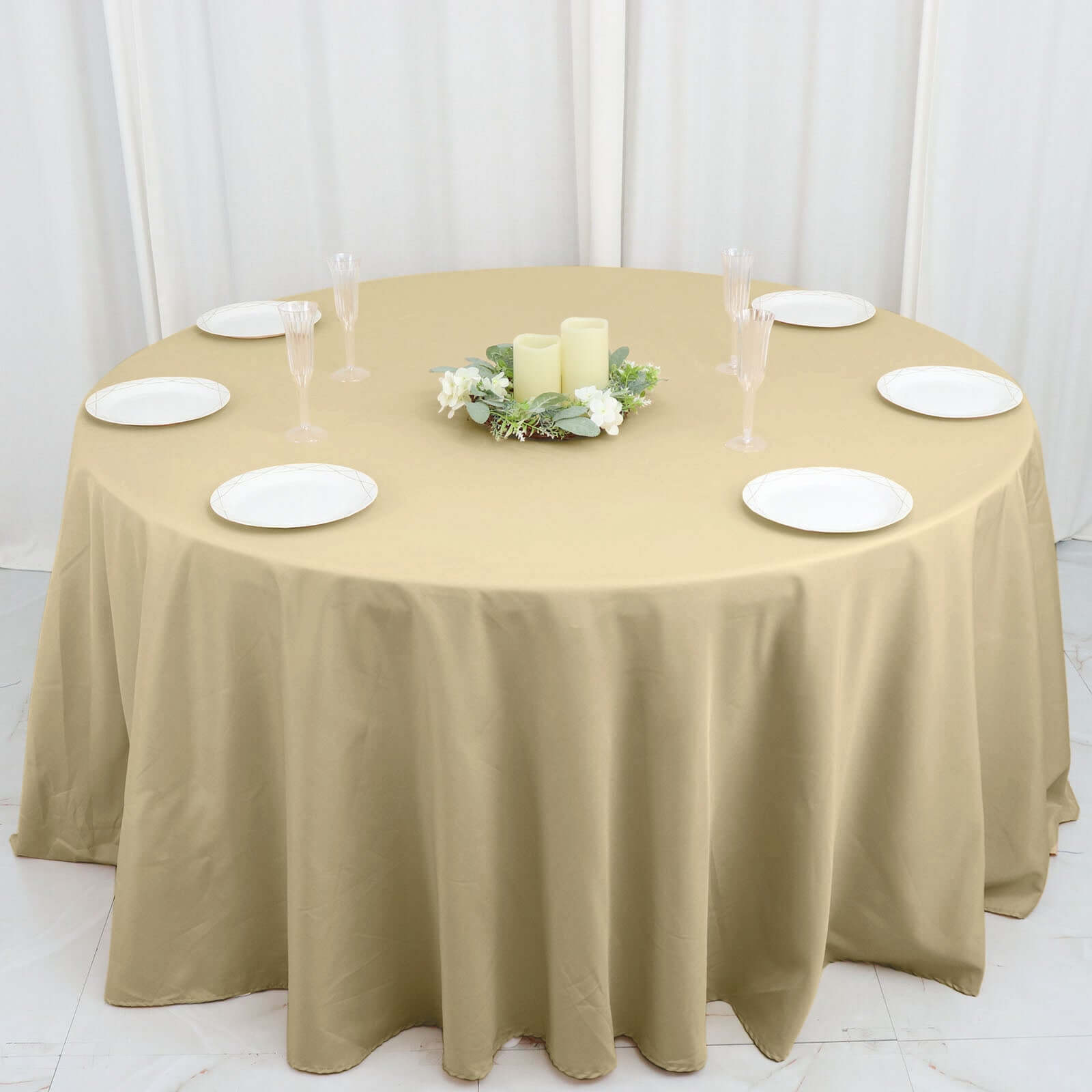 Polyester 132 Round Tablecloth Champagne - Seamless Chic Table Cover