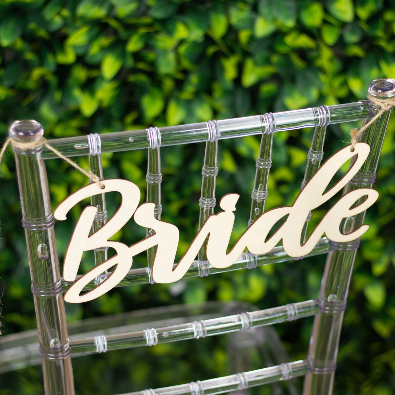 Set of 2 Bride and Groom Chair Signs Natural Wood - Charming Calligraphy Wall Hanging Wedding Decor & Props 12x5