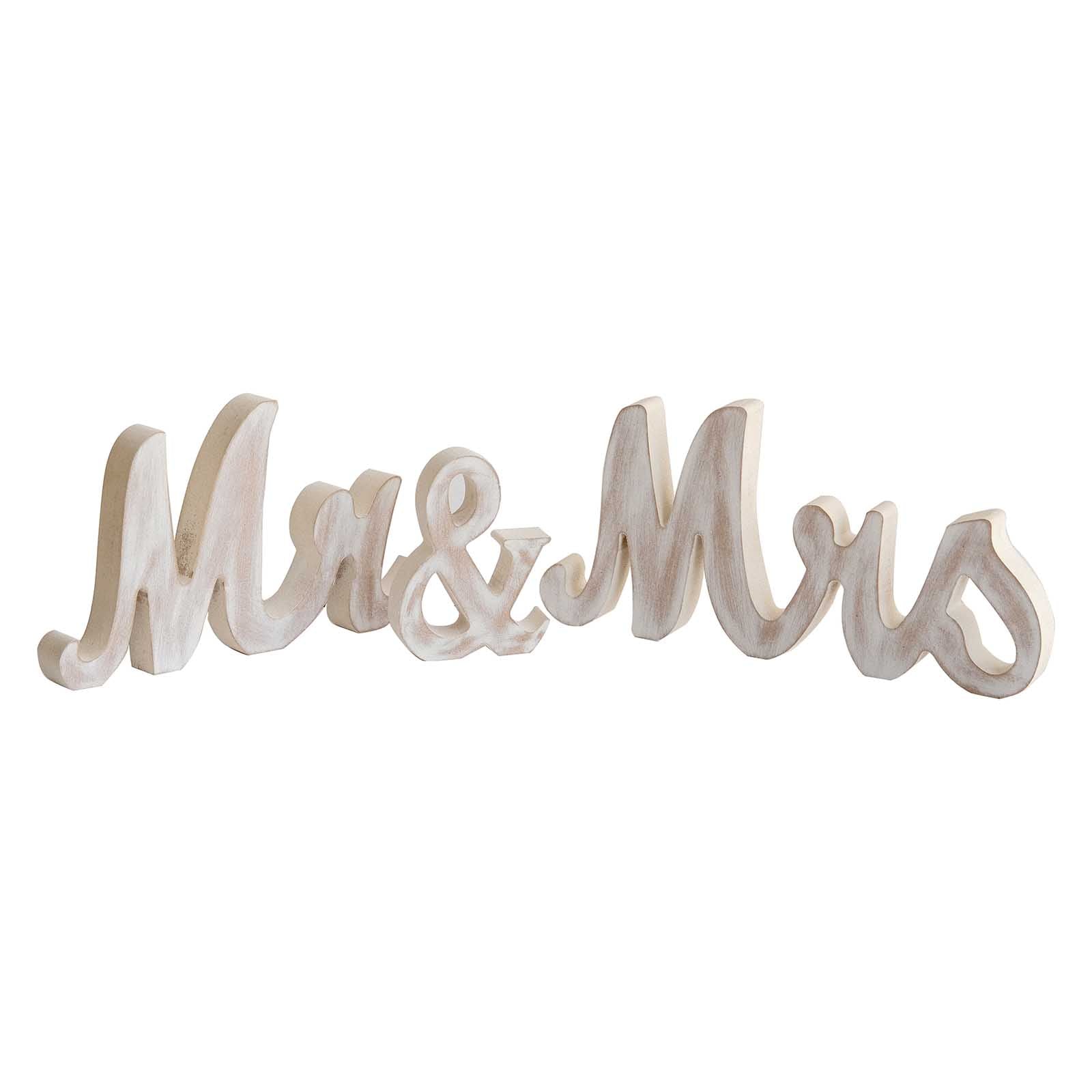 Wooden Mr & Mrs Freestanding Letters Whitewashed - Rustic Farmhouse Wedding Table Display Signs