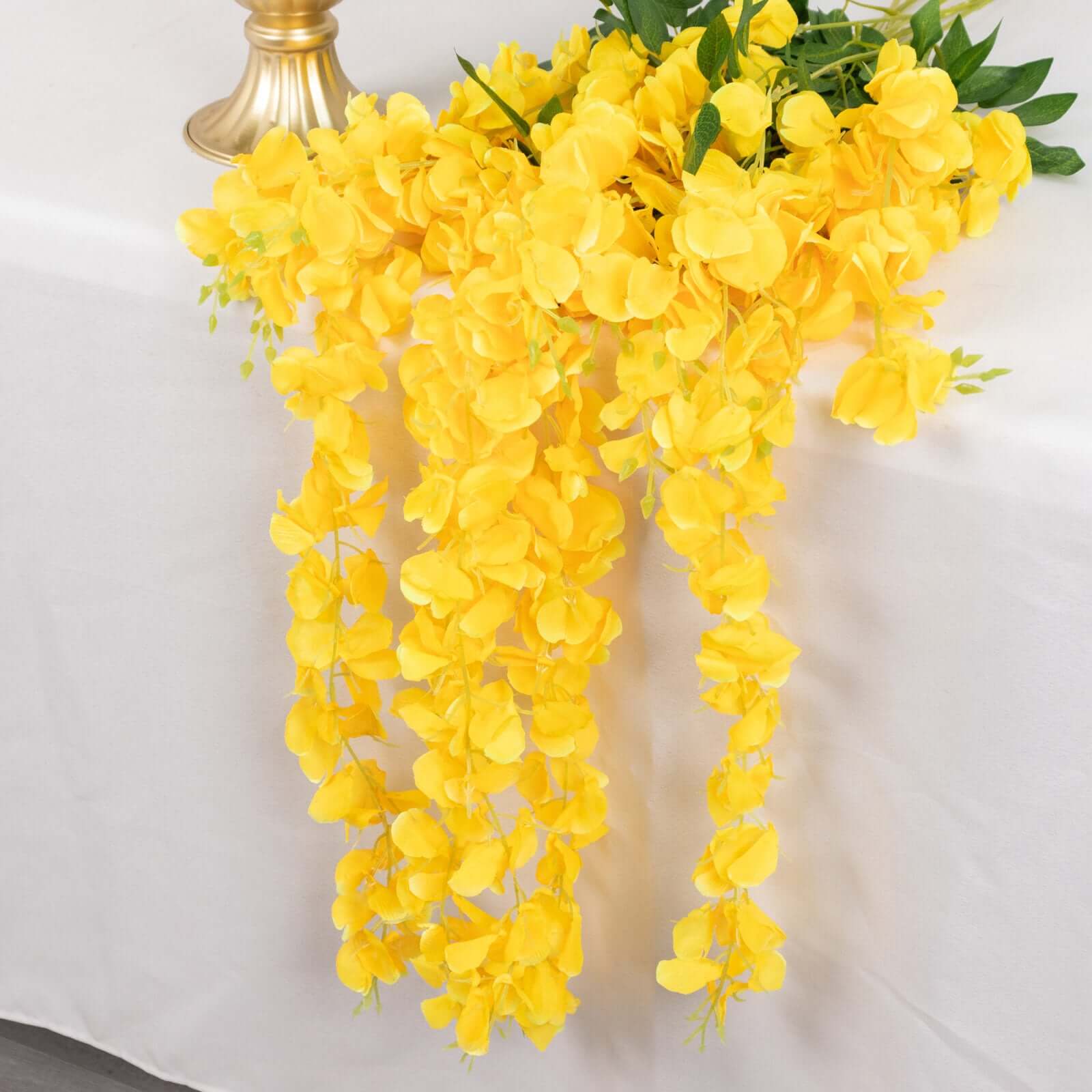 5 Pack 44 Silk Hanging Wisteria Flower Garland Vines in Yellow, 3 Strands in 1 Bush