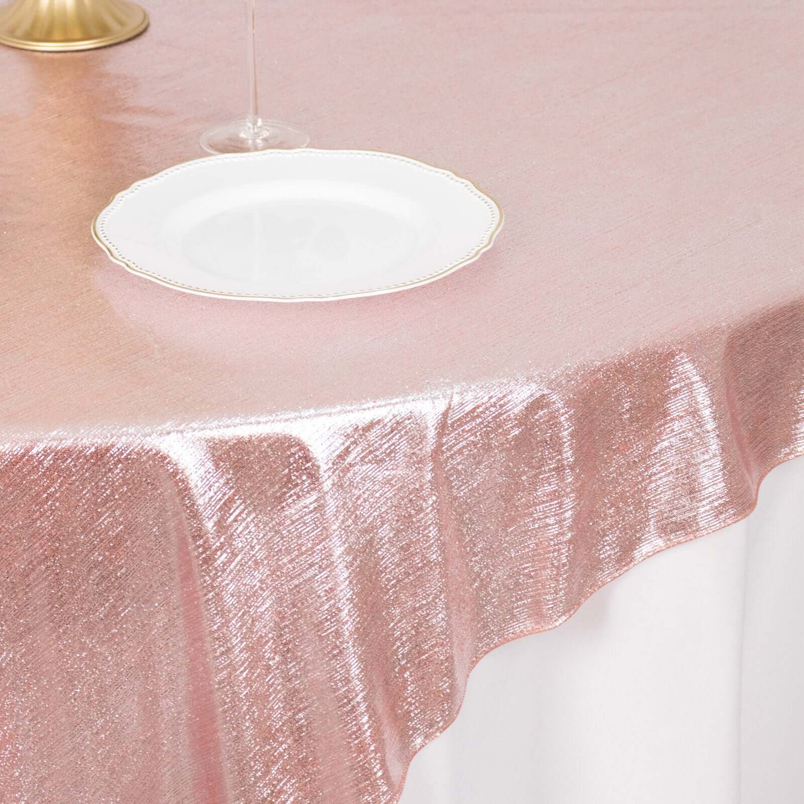 Polyester 72x72 Table Overlay Square Tablecloth Rose Gold - Sequin Dots Wrinkle-Free Table Cover