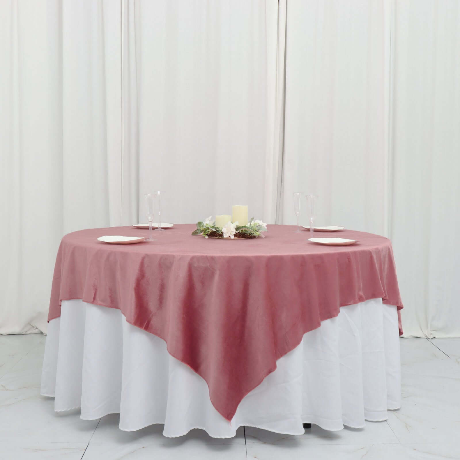 Velvet 72x72 Table Overlay Square Tablecloth Dusty Rose - Premium Soft Finish Table Topper