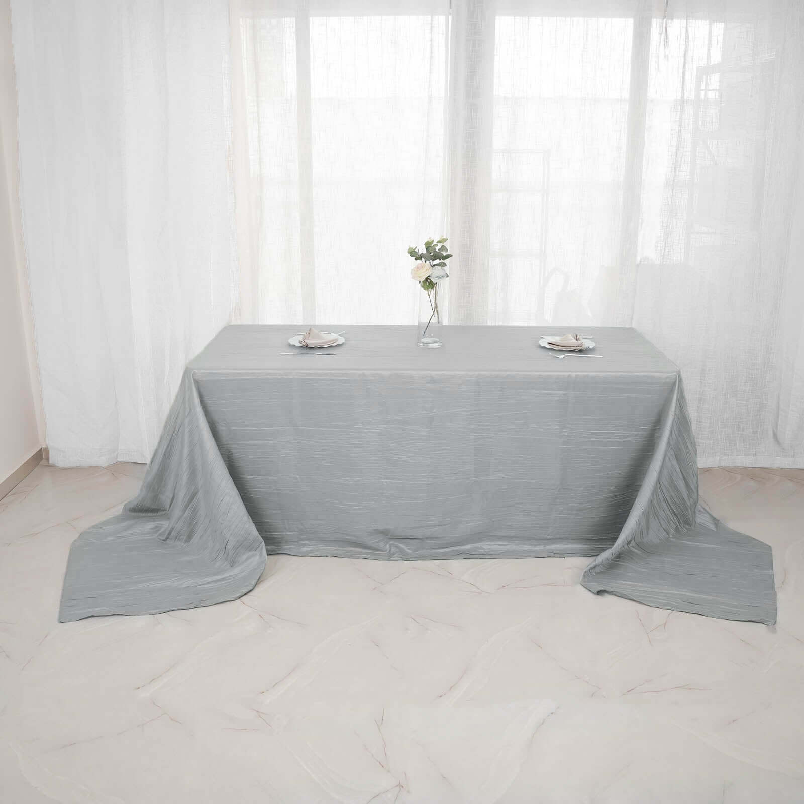 Taffeta 90x156 Rectangle Tablecloth Silver - Accordion Crinkle Seamless Table Cover