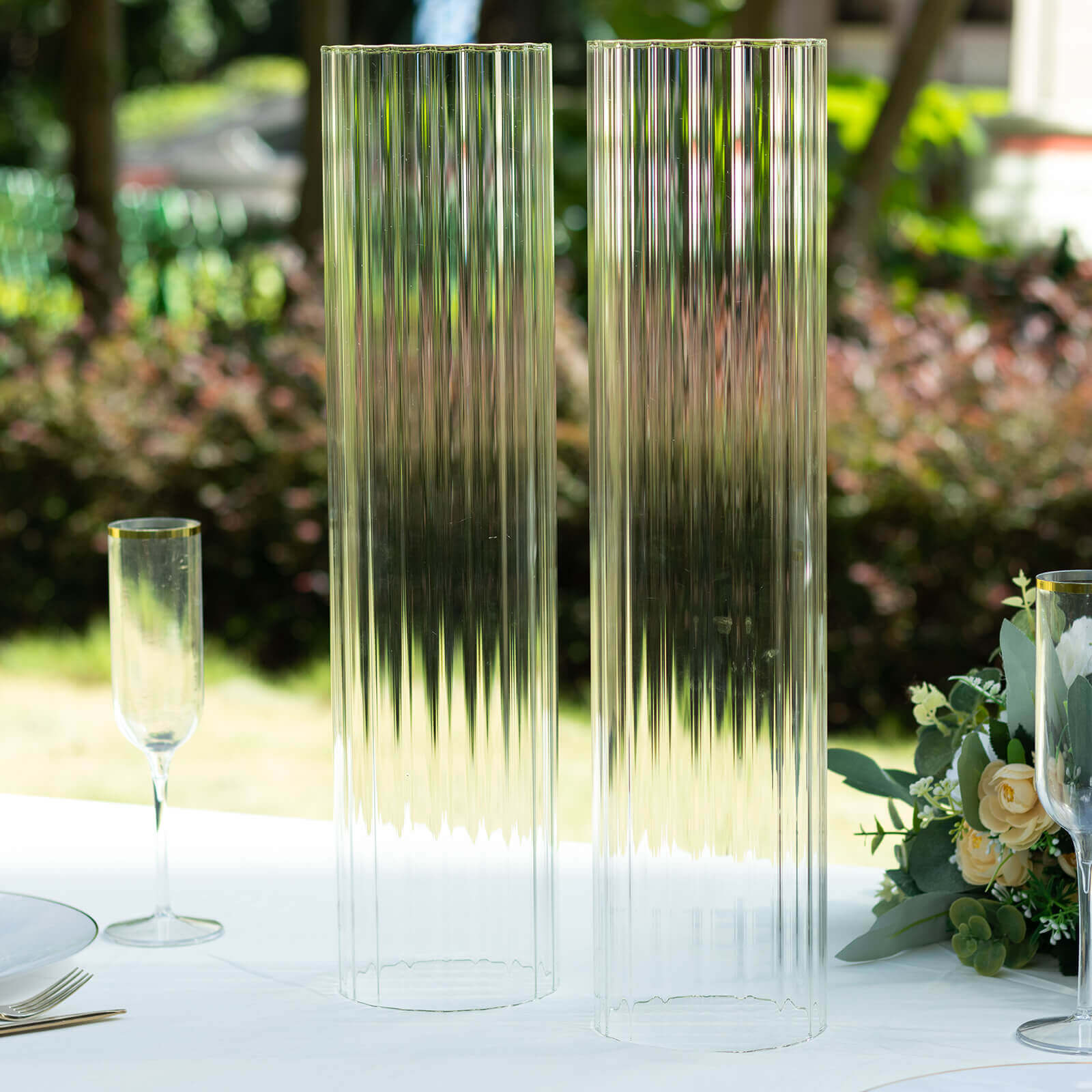 2-Pack Clear Ribbed Glass Hurricane Shades Open End Design - Stylish Candelabra Pillar Candle Holder Table Centerpiece 20