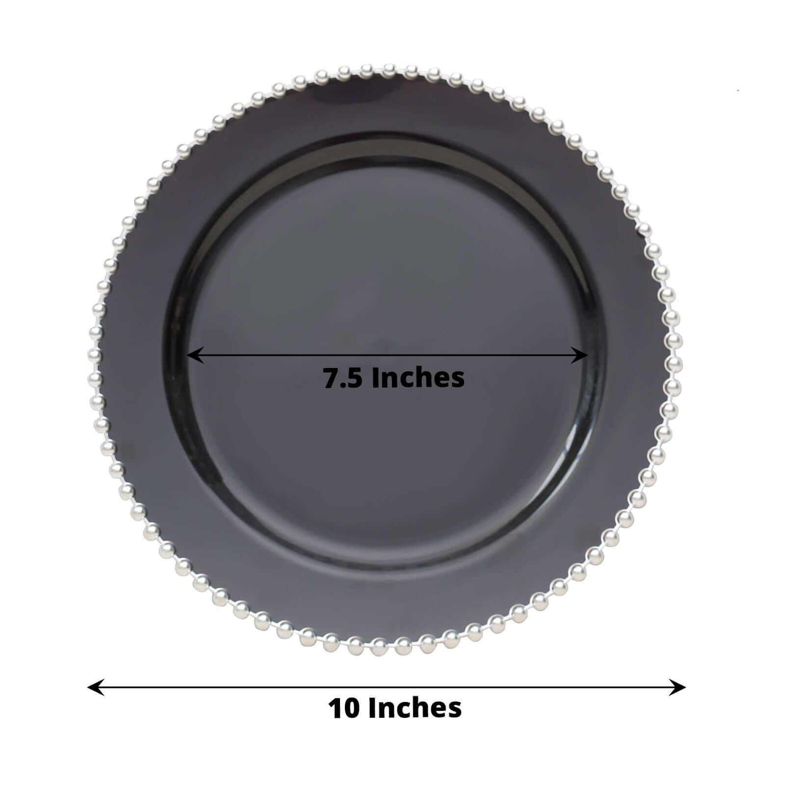 10-Pack Plastic 10 Round Dinner Plates in Black with Silver Beaded Rim - Disposable Party Plates