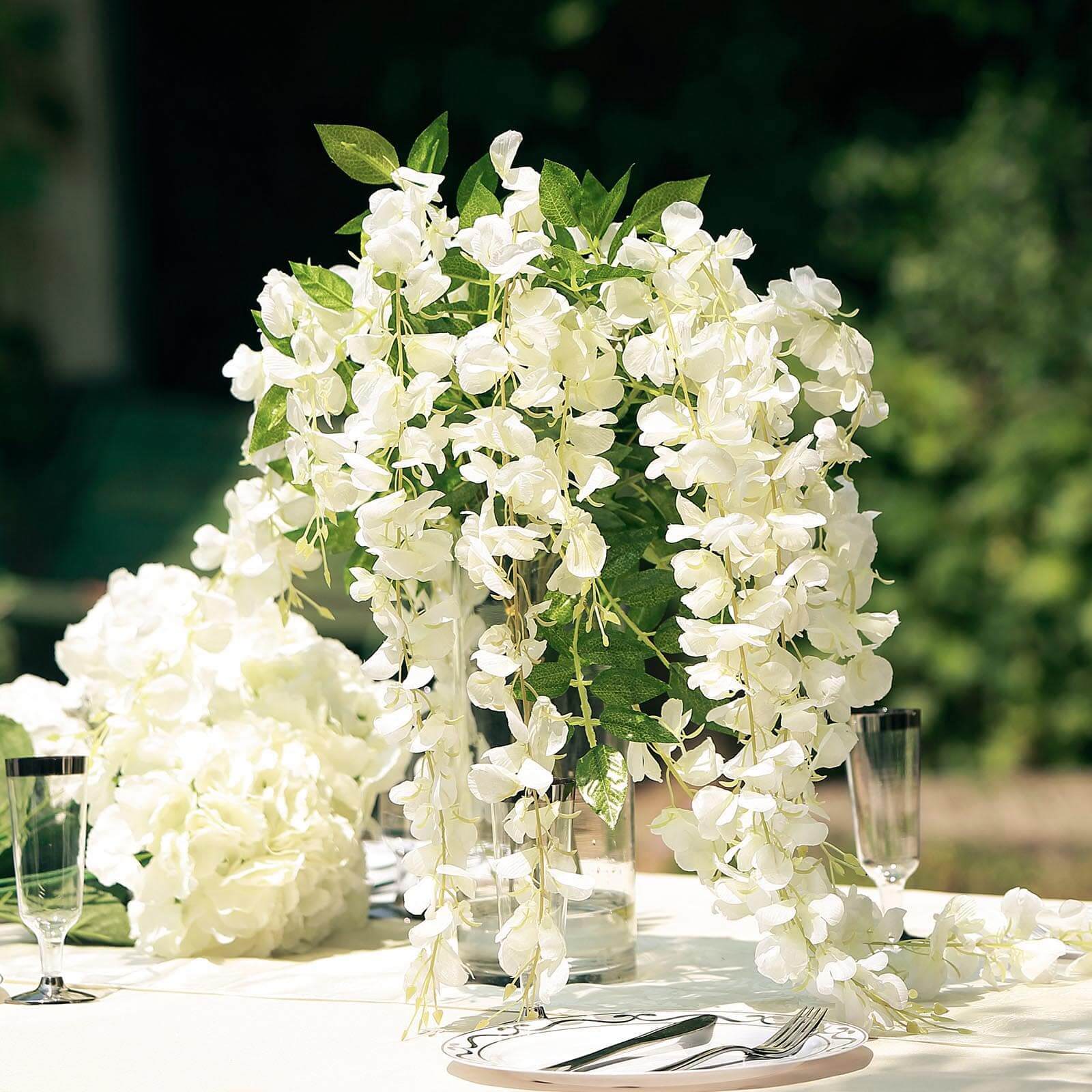 5 Pack 44 Silk Hanging Wisteria Flower Garland Vines in Cream, 3 Strands in 1 Bush