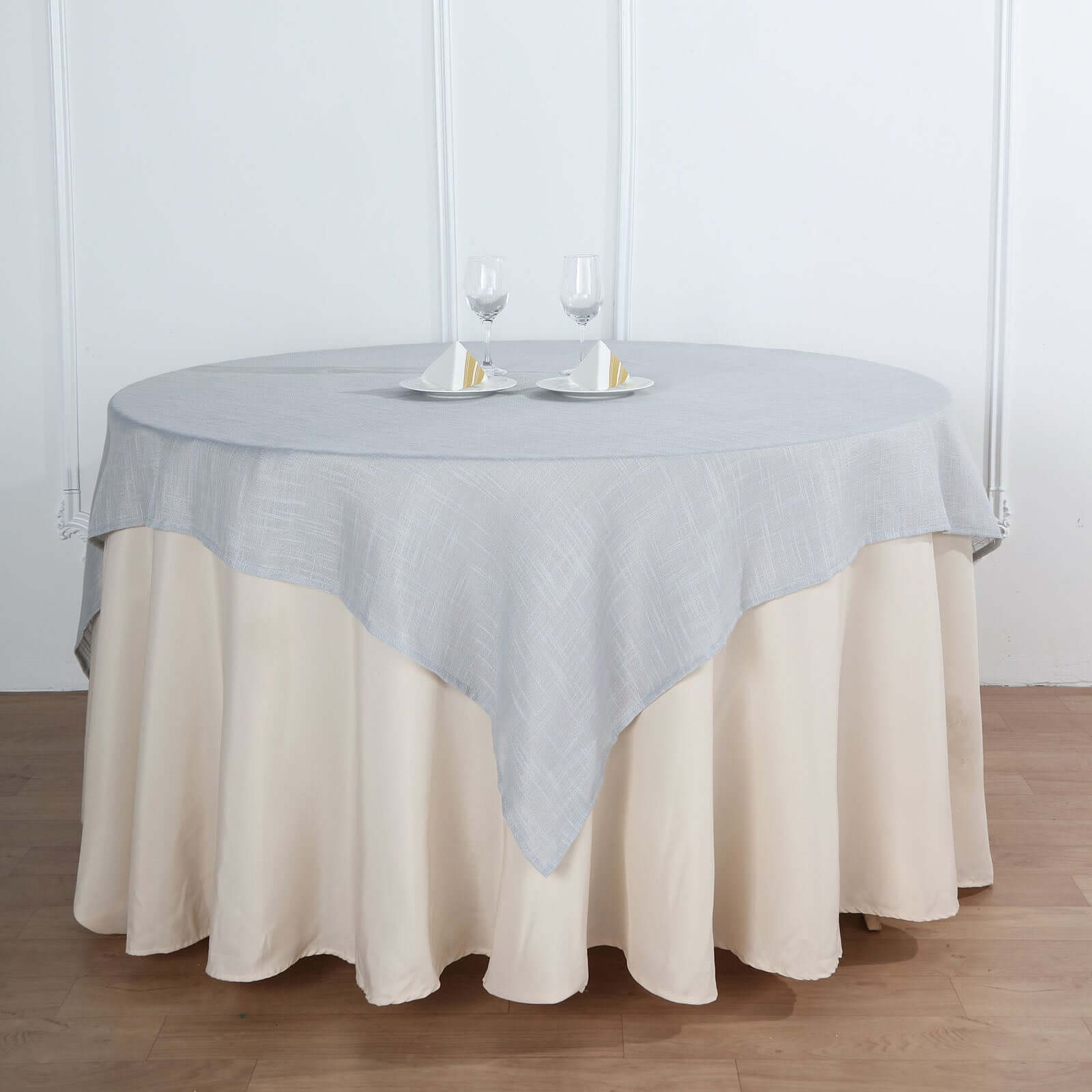 Linen 72x72 Table Overlay Square Tablecloth Silver - Slubby Textured Wrinkle-Resistant Design for Stylish Occasions