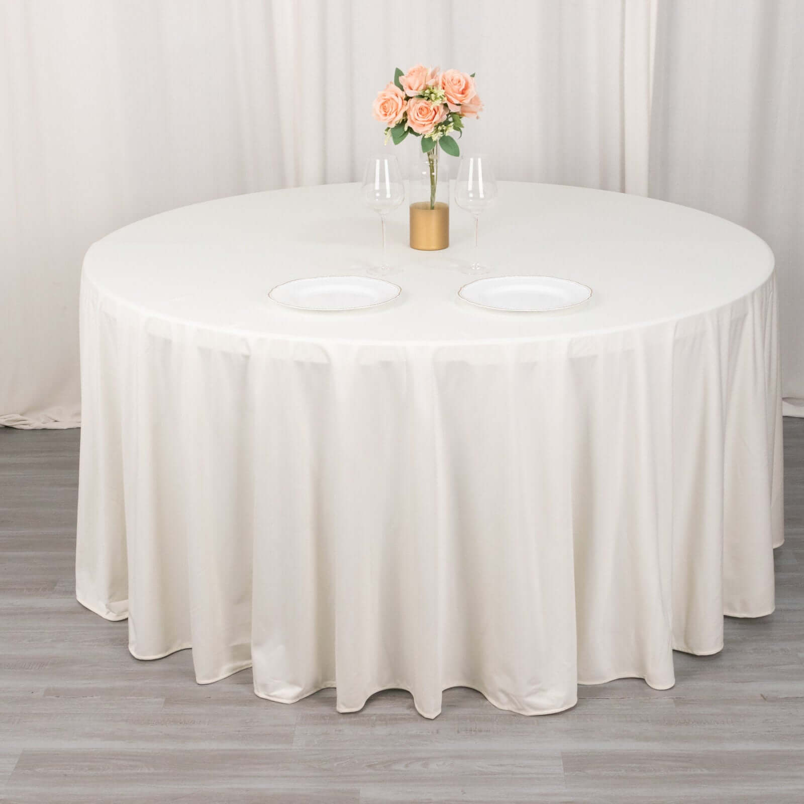 Premium Scuba Round 120 Tablecloth Ivory - Wrinkle Free & Stain Resistant Seamless Table Cover