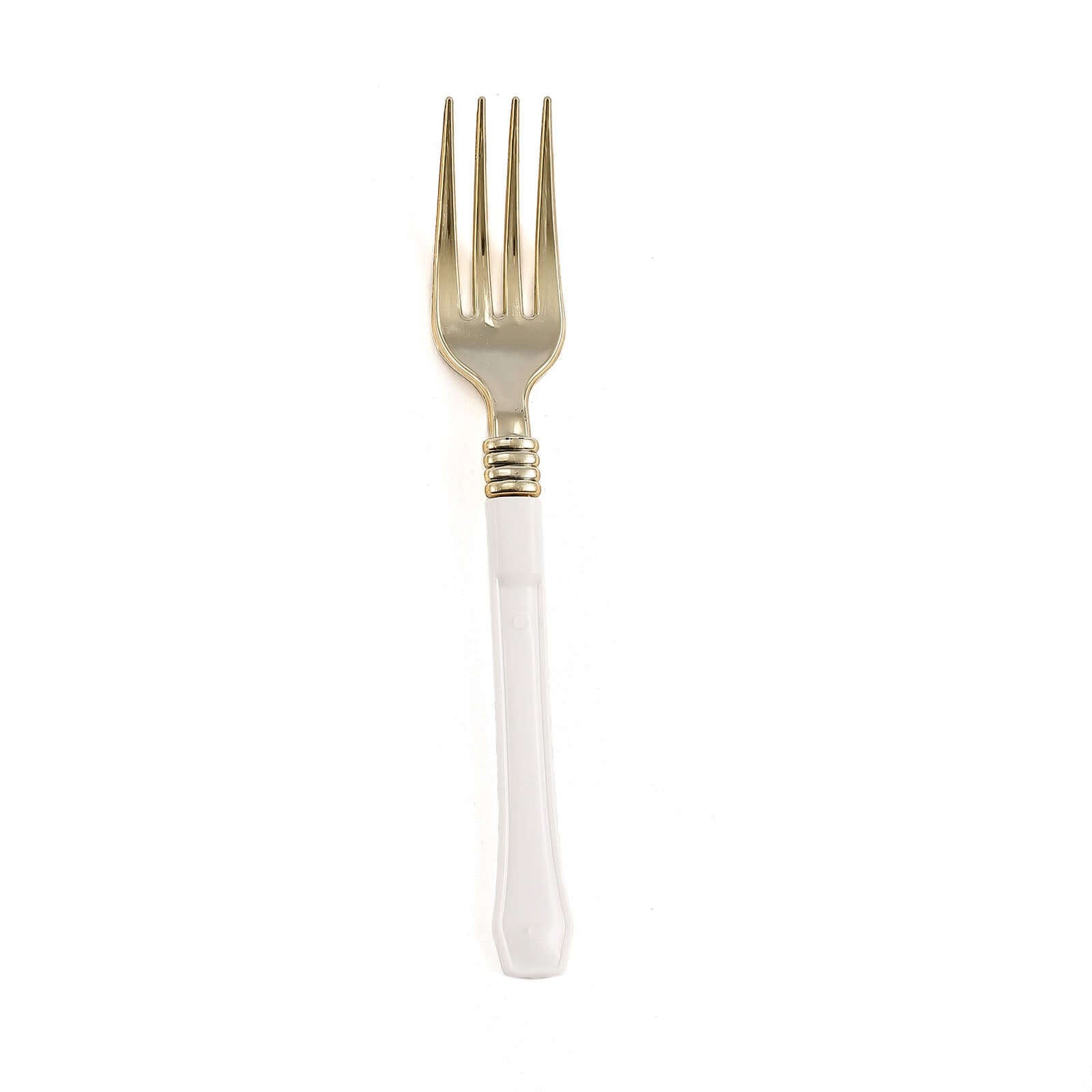 24-Pack Plastic Forks Gold with White Handles - Durable Food Safe Disposable Silverware for Lunch Buffets & Catering Services 7