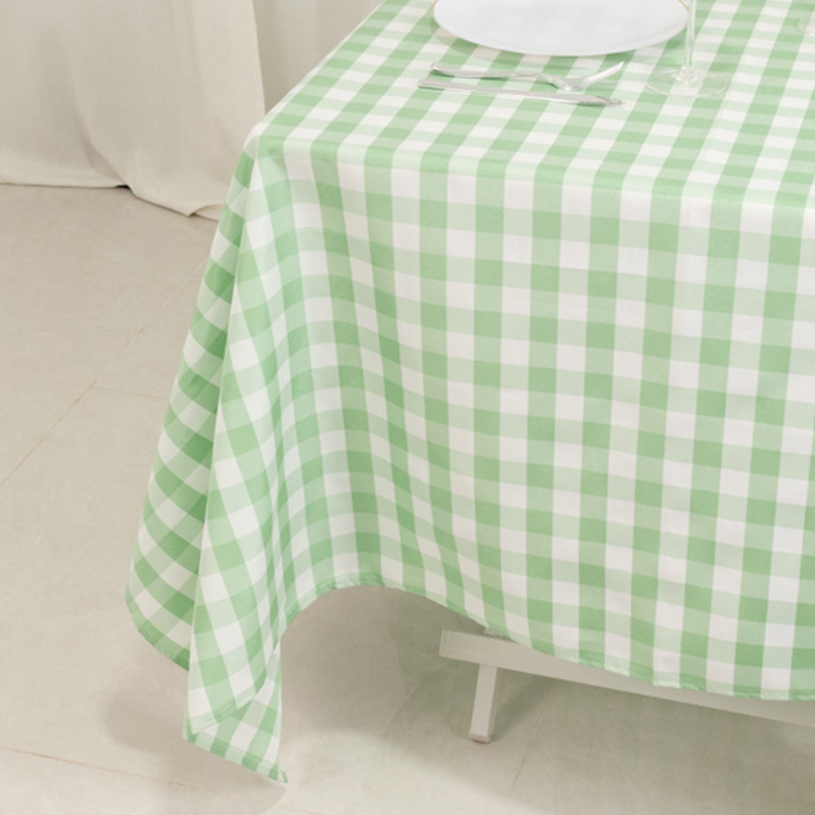 Polyester 70x70 Square Tablecloth White/Sage Green - Checkered Buffalo Plaid Table Cover