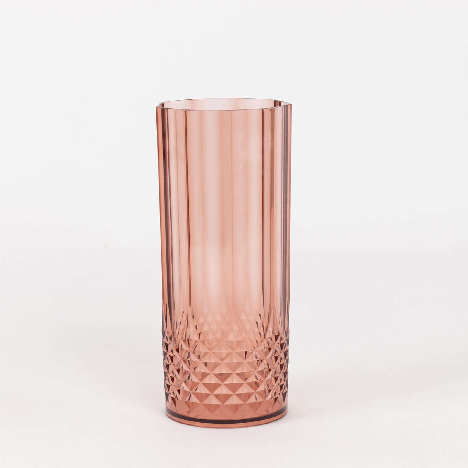 6-Pack Plastic Cocktail Tumblers Dusty Rose Transparent Crystal Cut Style - Shatterproof Highball Glasses 14oz