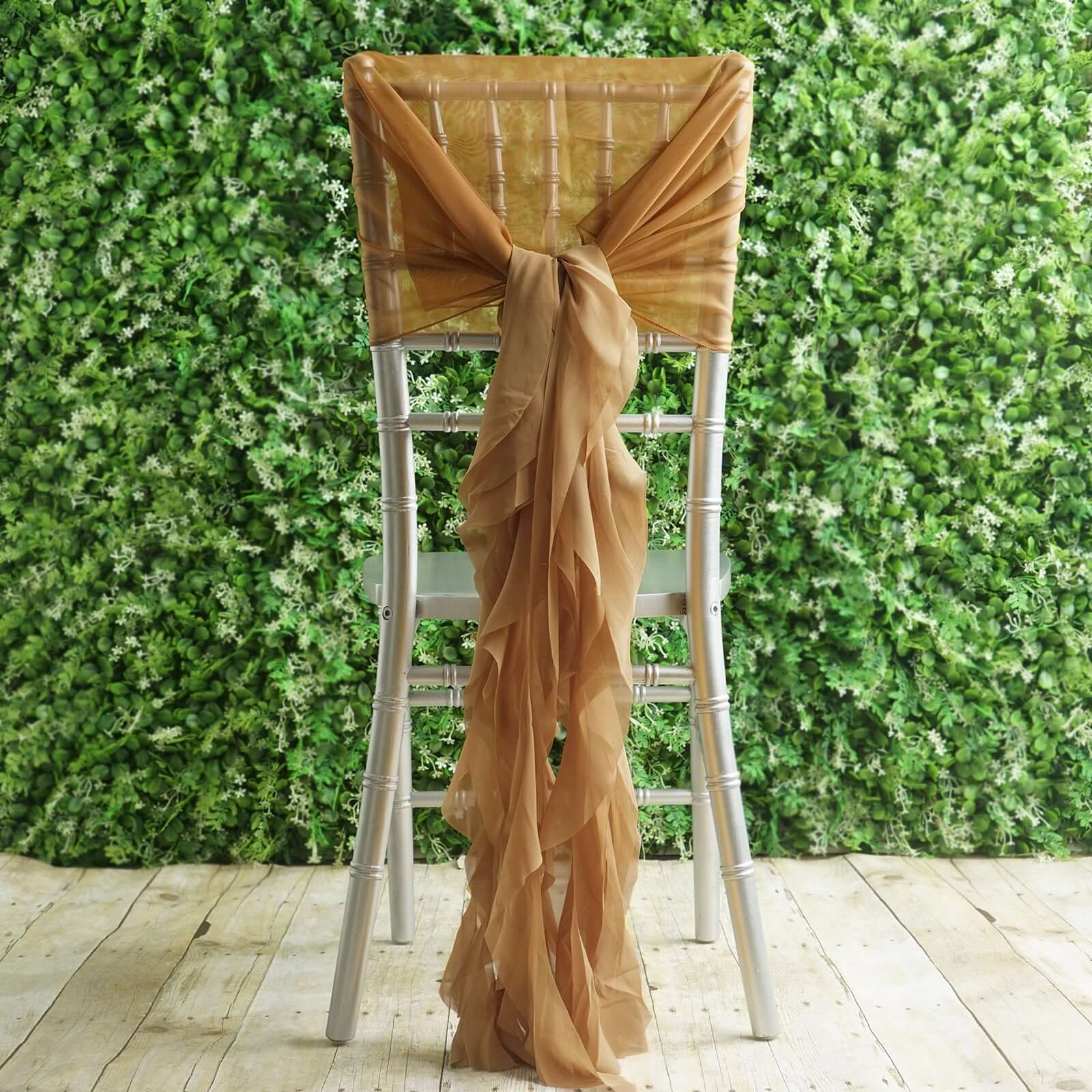 1 Set Chiffon Hoods Chair Sashes with Willow Ruffles Design Gold - Stylish Decor for Weddings & Gatherings