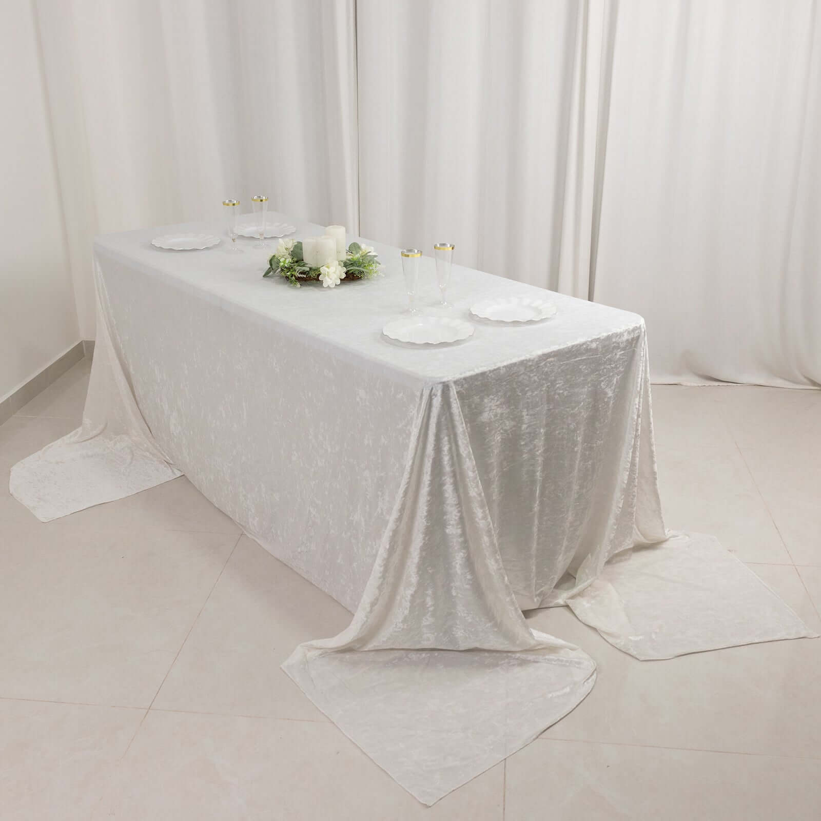 Premium Crushed Velvet 90x156 Rectangle Tablecloth White - Reusable Soft & Sophisticated Seamless Table Cover