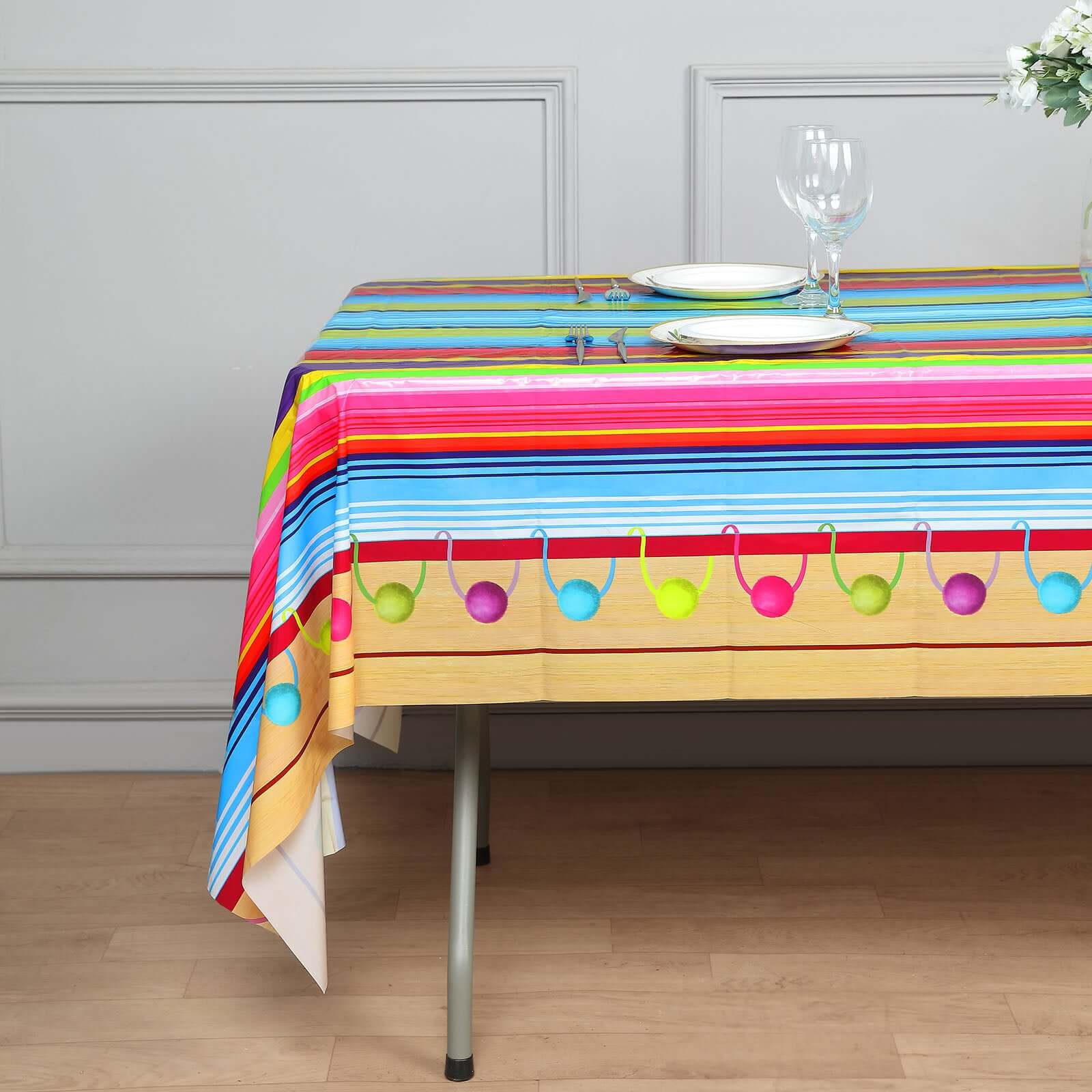 5-Pack Plastic Table Covers Mexican Serape Rectangle - Vibrant PVC Disposable Tablecloths for Cinco De Mayo 54x108