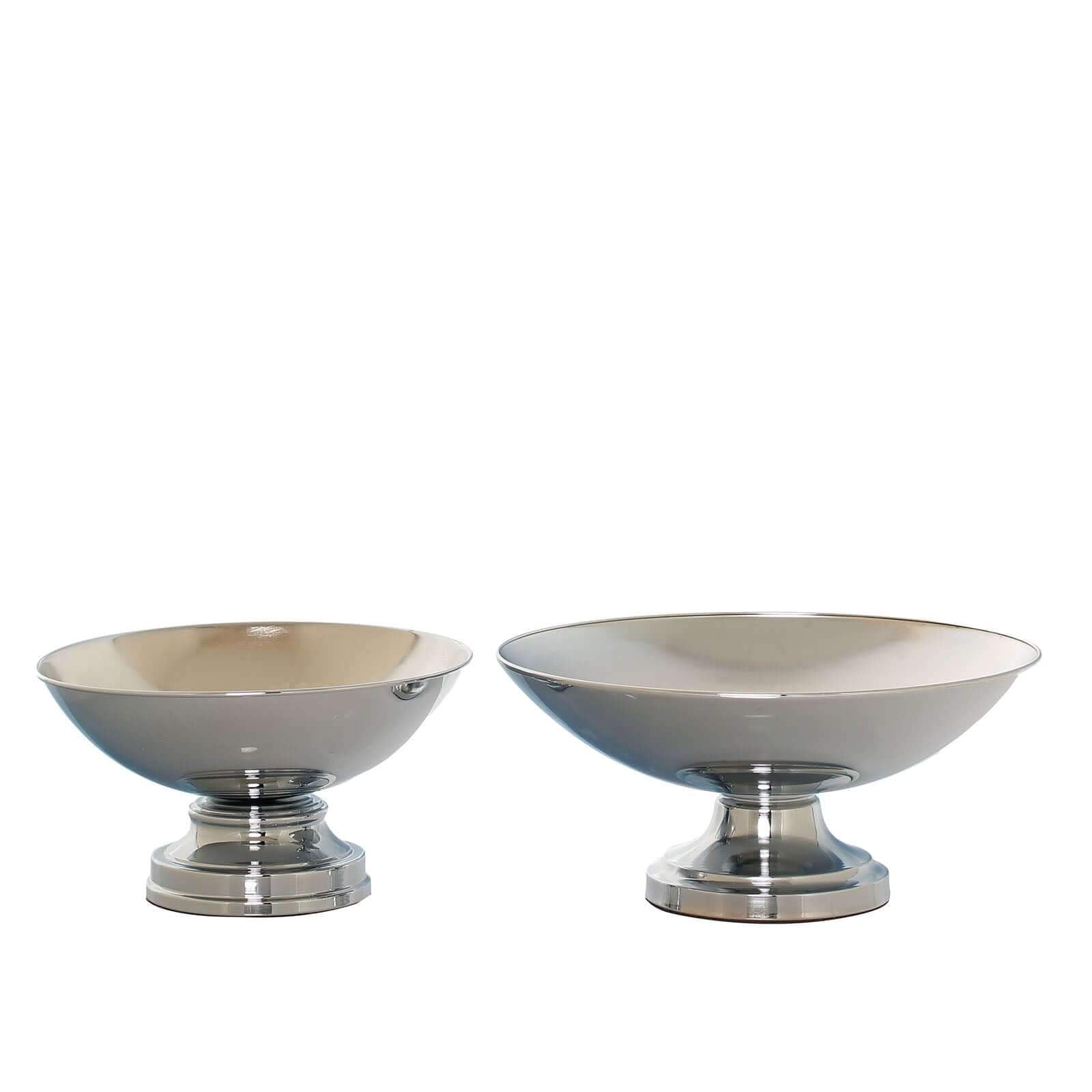 Metal Pedestal Flower Pot Round Design Metallic Silver - Floating Candle Bowl and Display Dish 12