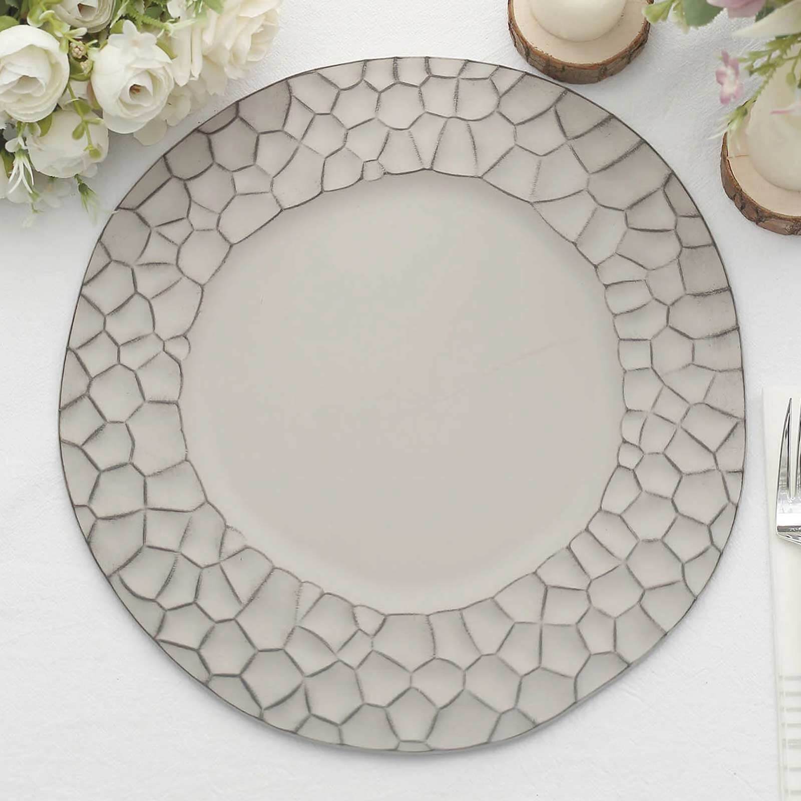 6-Pack Round Charger Plates 13 in Gray with Hammered Rim, Matte Finish Modern Dinner Charger Tableware