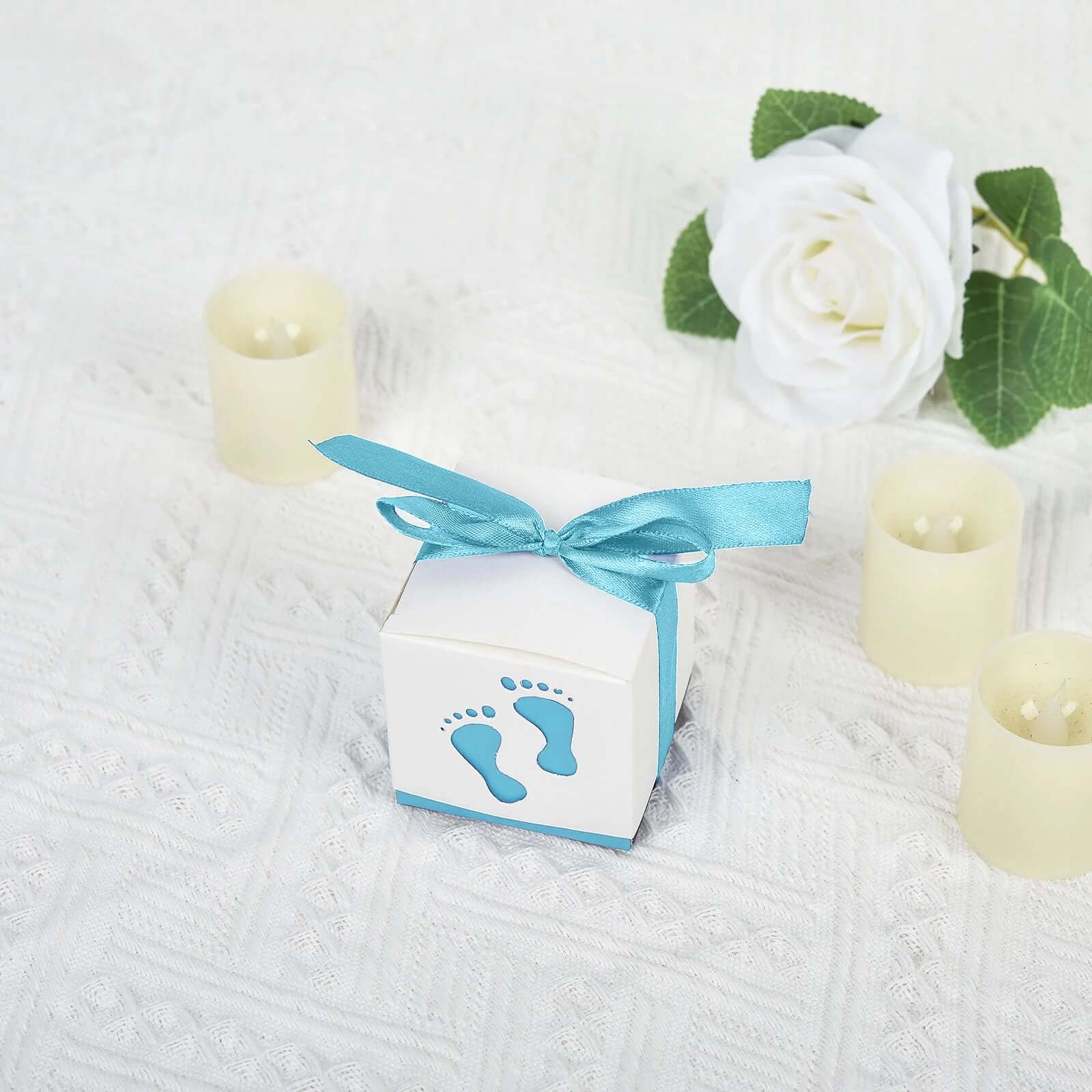 25 Pack 2 Light Blue Footprint Baby Shower Party Favor Candy Gift Boxes