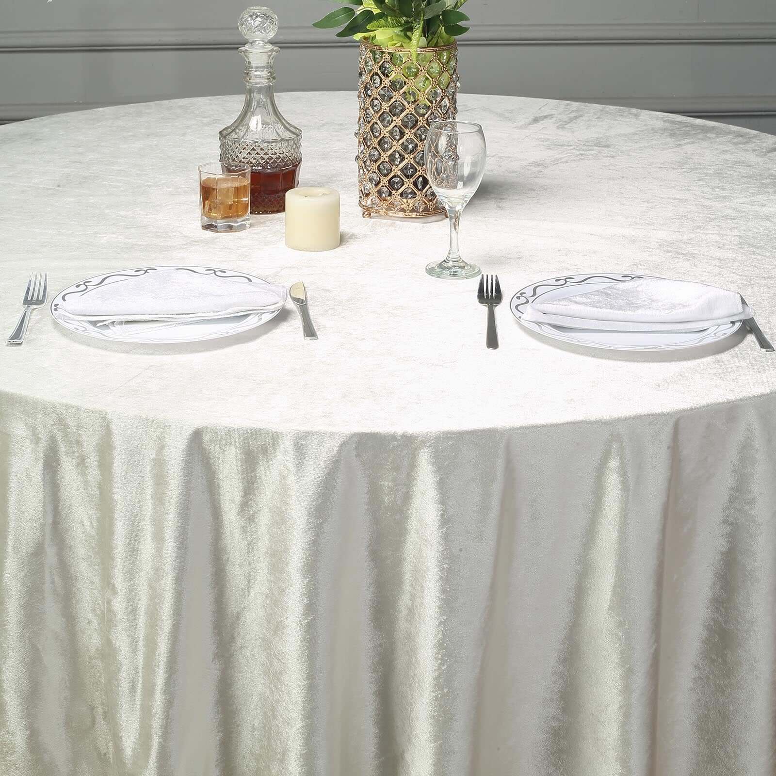 Premium Velvet 120 Round Tablecloth Ivory - Reusable Soft & Seamless Table Cover