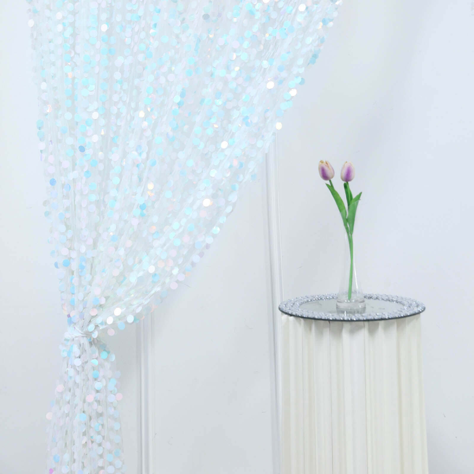 8ftx8ft Iridescent Blue Big Payette Sequin Event Curtain Drapes, Backdrop Event Panel