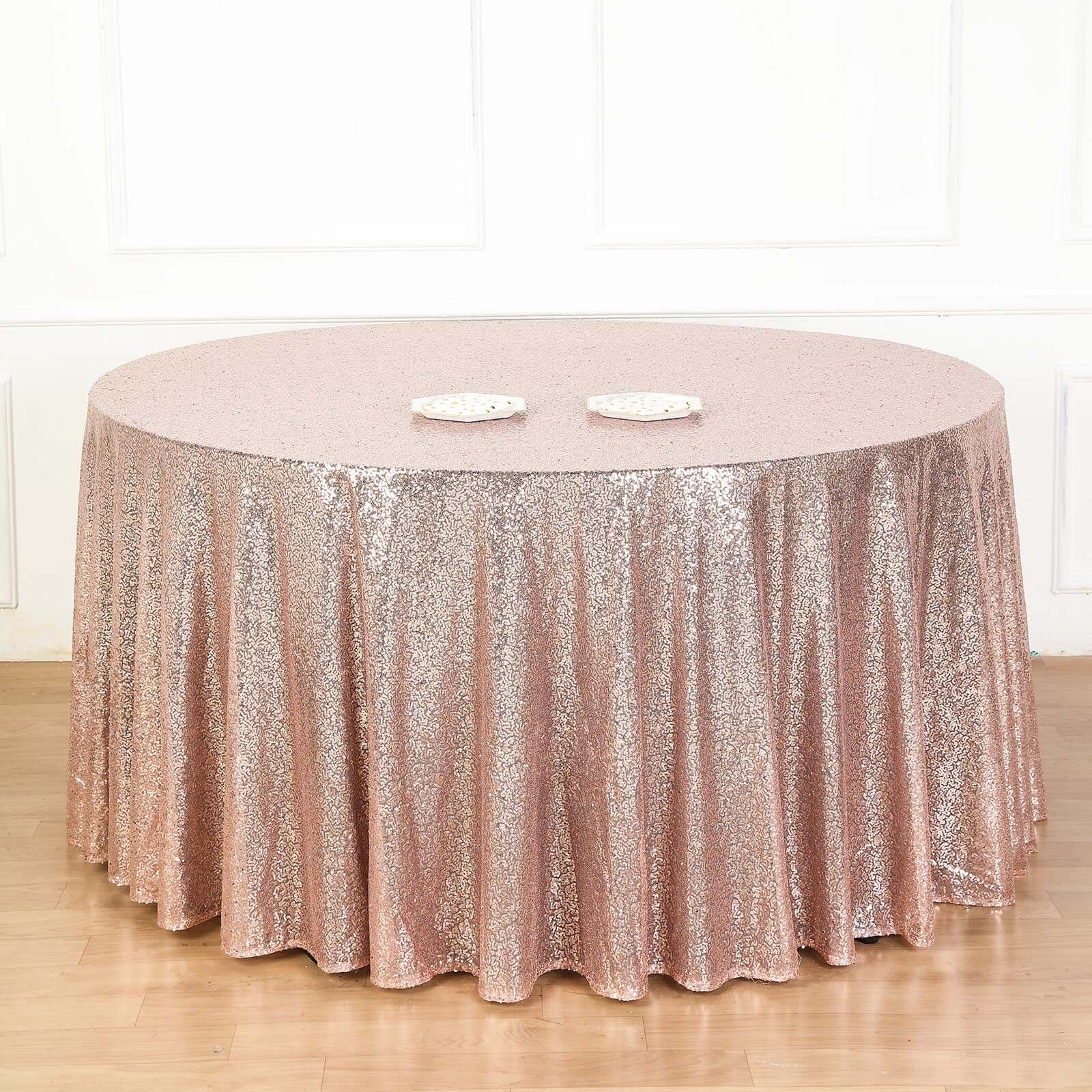 Sequin 132 Round Tablecloth Rose Gold - Seamless Dazzling Table Cover