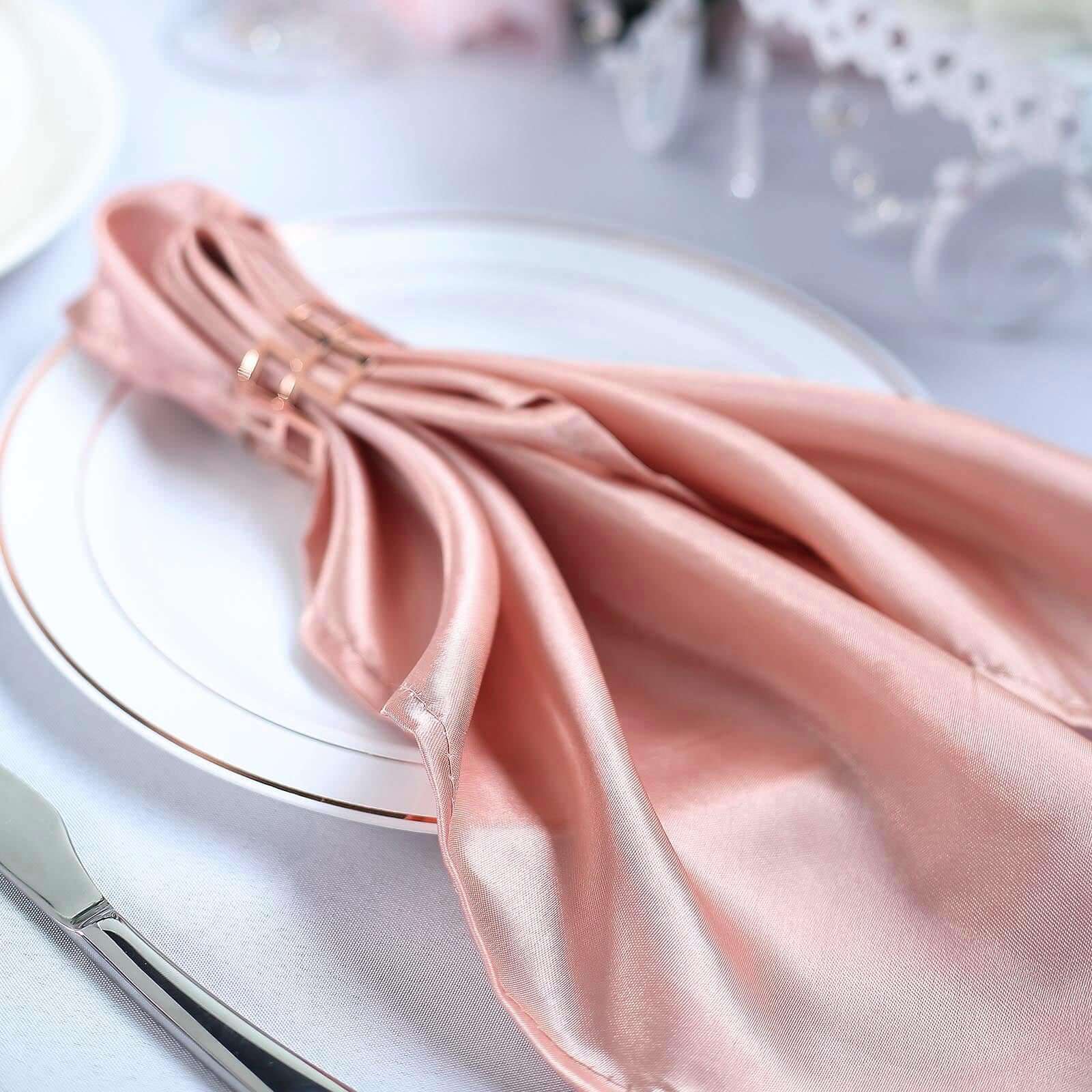 5 Pack Satin 20x20 Napkins Dusty Rose - Luxurious Shine & Smooth Dinner Napkins