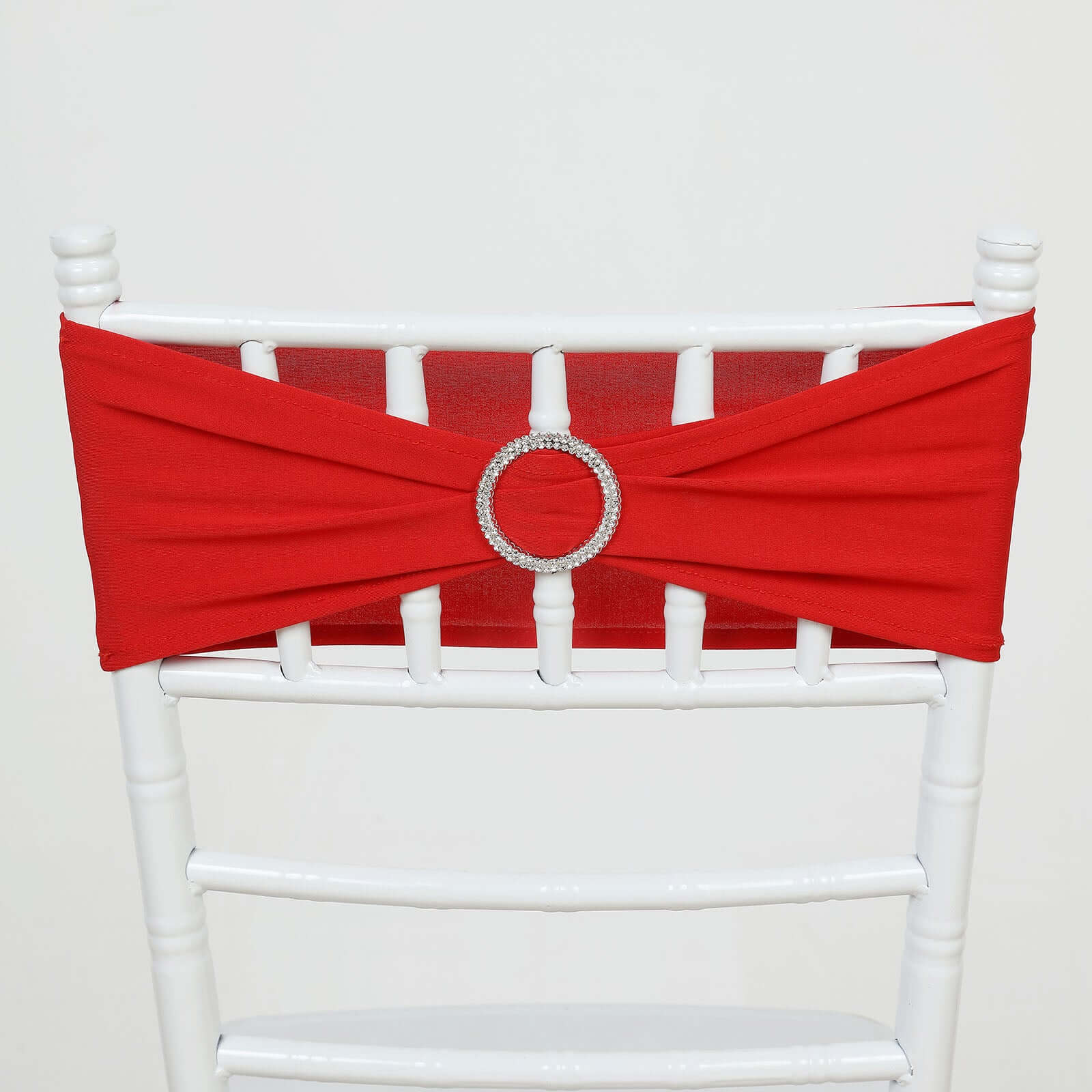 5 Pack Stretch Spandex Chair Sashes Red - Reusable Chair Bands with Silver Diamond Ring Slide Buckle 5x14