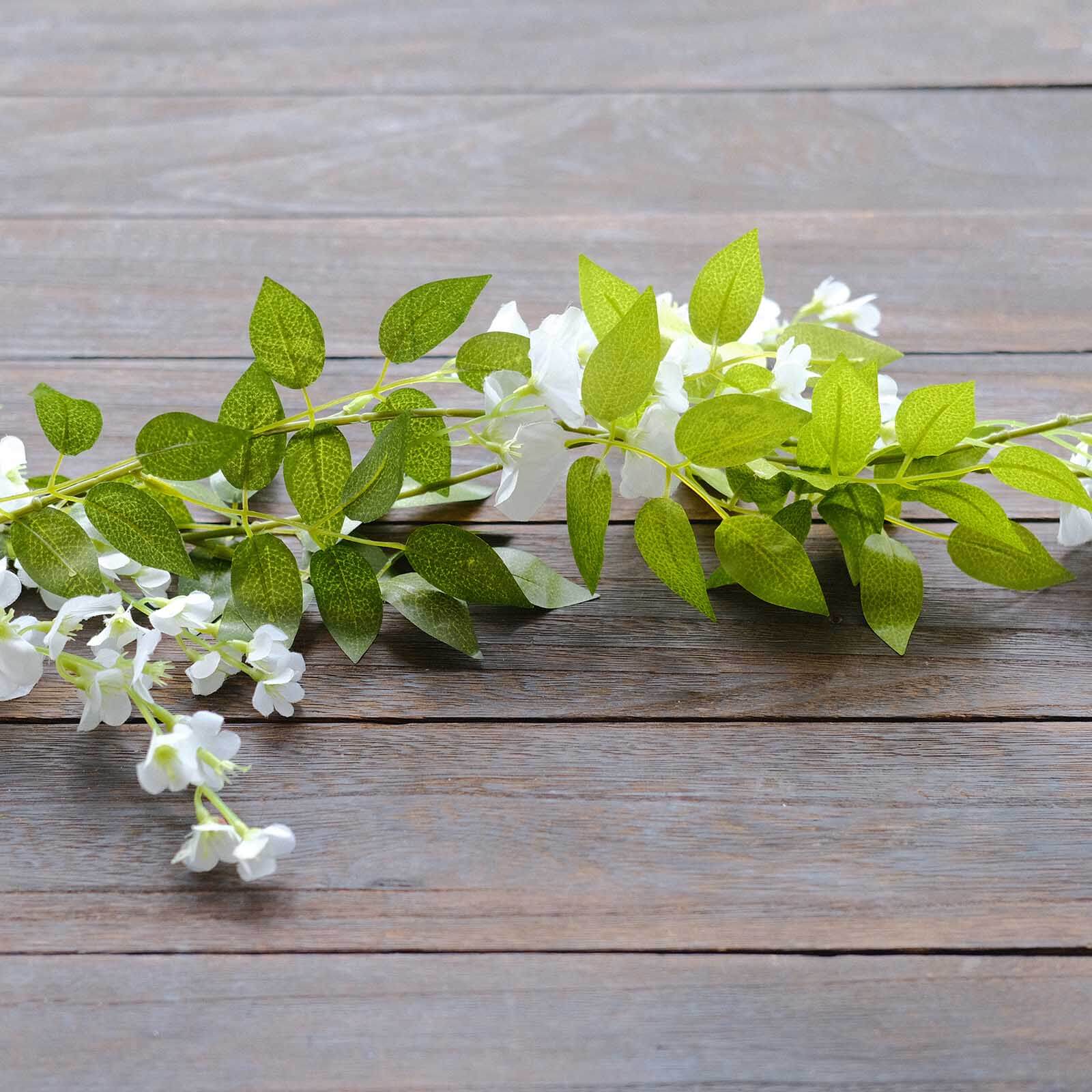 2 Pack 6ft White Artificial Wisteria Flower Garland Hanging Vines, Silk Floral Garland Wedding Arch Decor