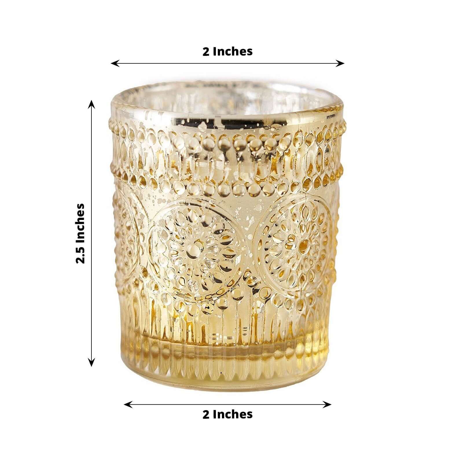 6-Pack Mercury Glass Candle Holders Gold Primrose Design - Votive Tealight Holders for Weddings