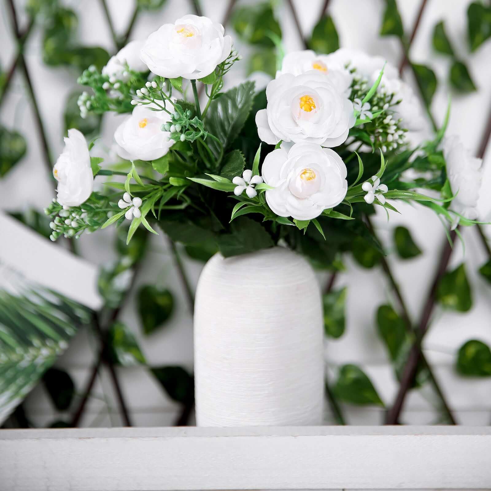 4 Bushes White Artificial Silk Peony Flower Bouquet Arrangement