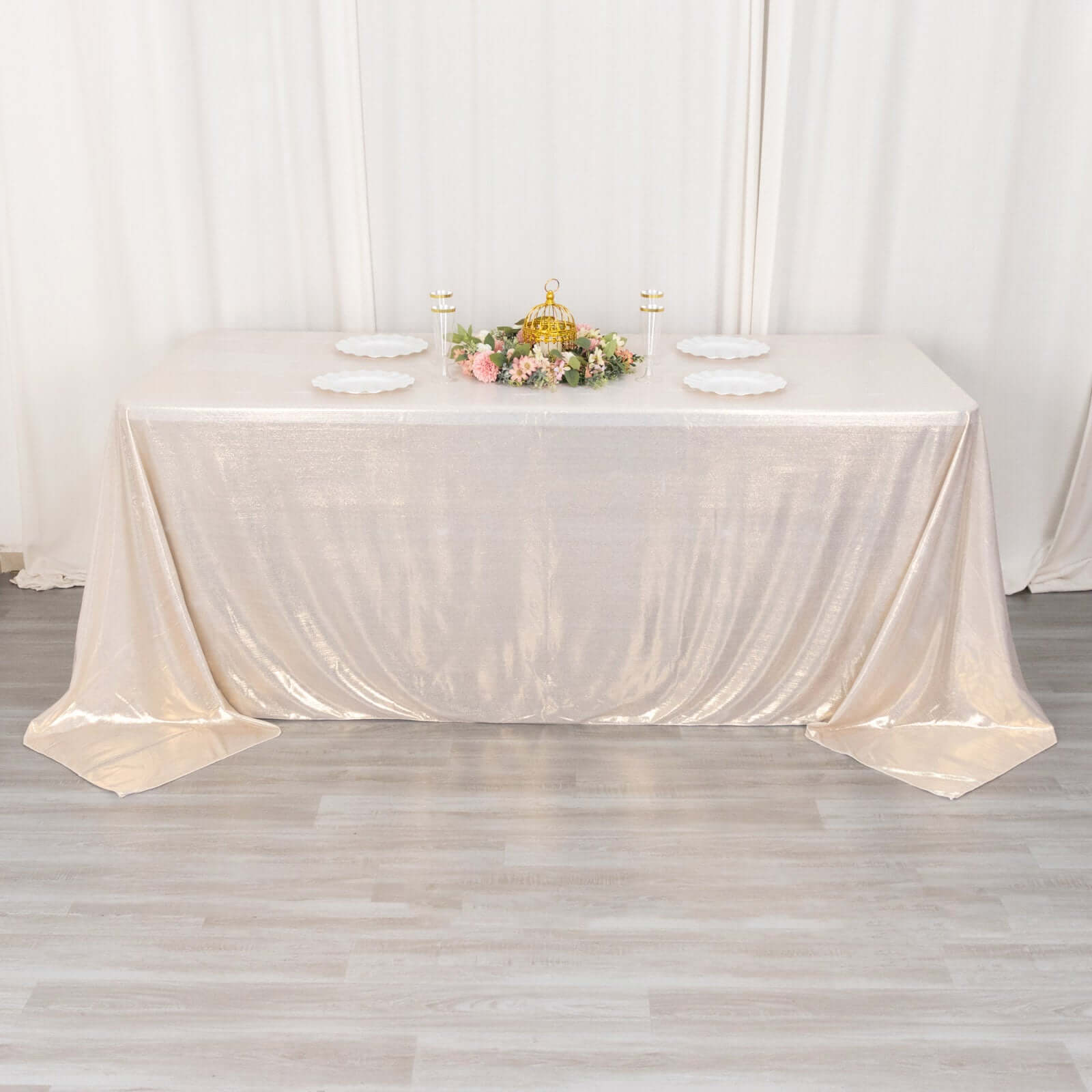 Sequin Dots Polyester 90x132 Rectangle Tablecloth Shimmering Beige - Seamless, Glittering & Wrinkle Free Table Cover