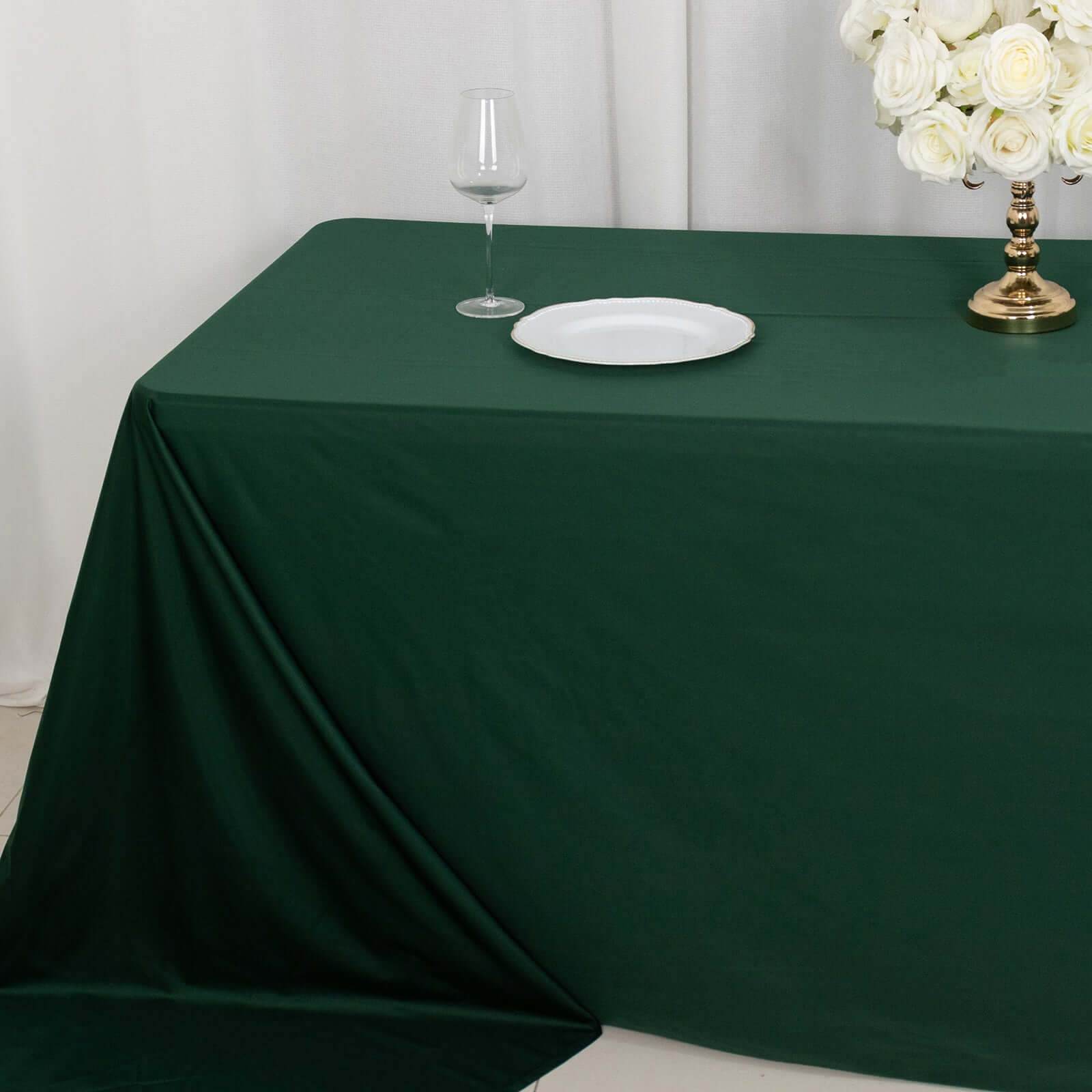 Premium Scuba Rectangular 90x156 Tablecloth Hunter Emerald Green - Wrinkle Free, Stain Resistant & Seamless Table Cover