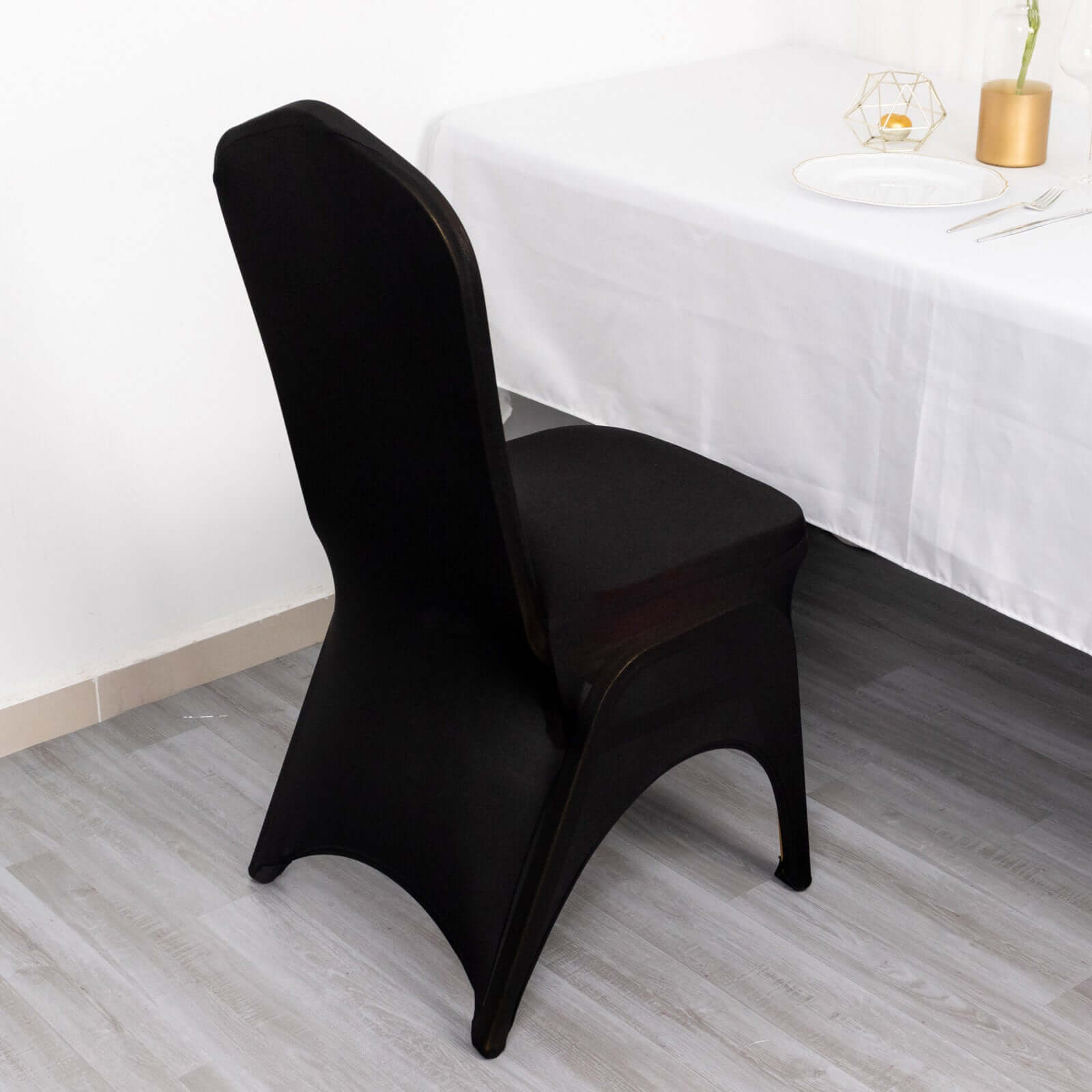 Premium Stretch Spandex Chair Cover for Banquet Chairs Black - Durable Fitted 160GSM Fabric with 3-Way Open Arch & Foot Pockets