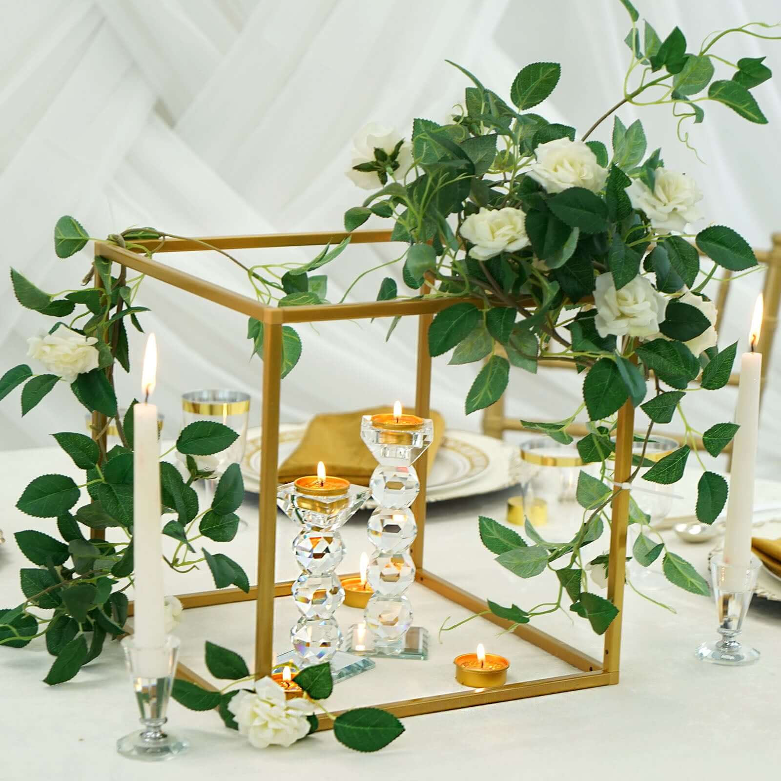 2-Pack Metal Flower Stands Gold Geometric Wedding Centerpieces Square Frame - Durable Display 12