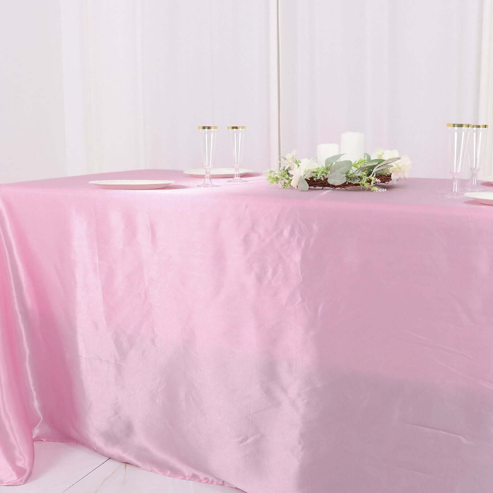 Satin Rectangular 90x132 Tablecloth Pink Satin - Seamless Table Cover