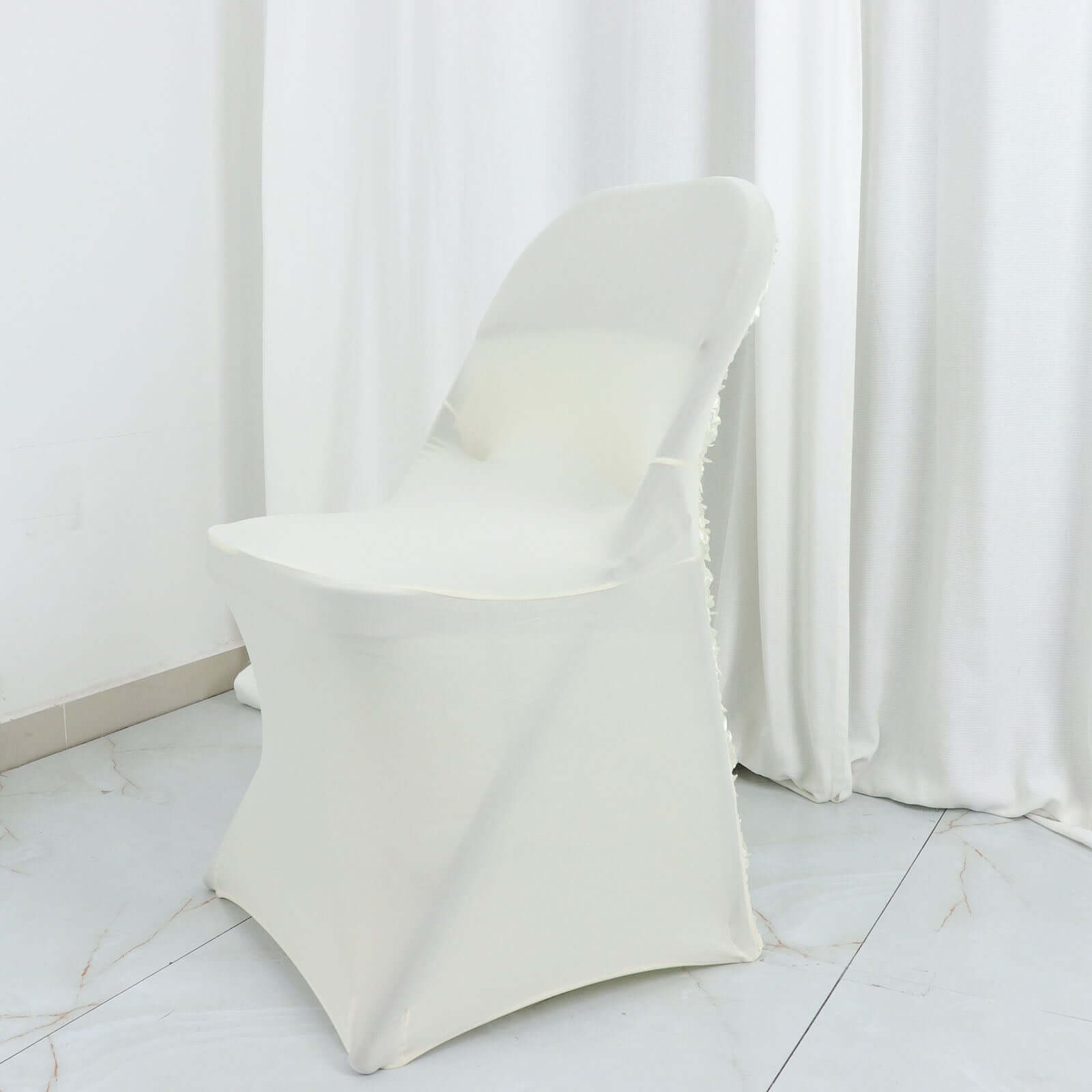 Spandex Chair Cover Ivory for Folding Chairs - Durable Stretch Fitted Slipcover with Satin Rosette Design