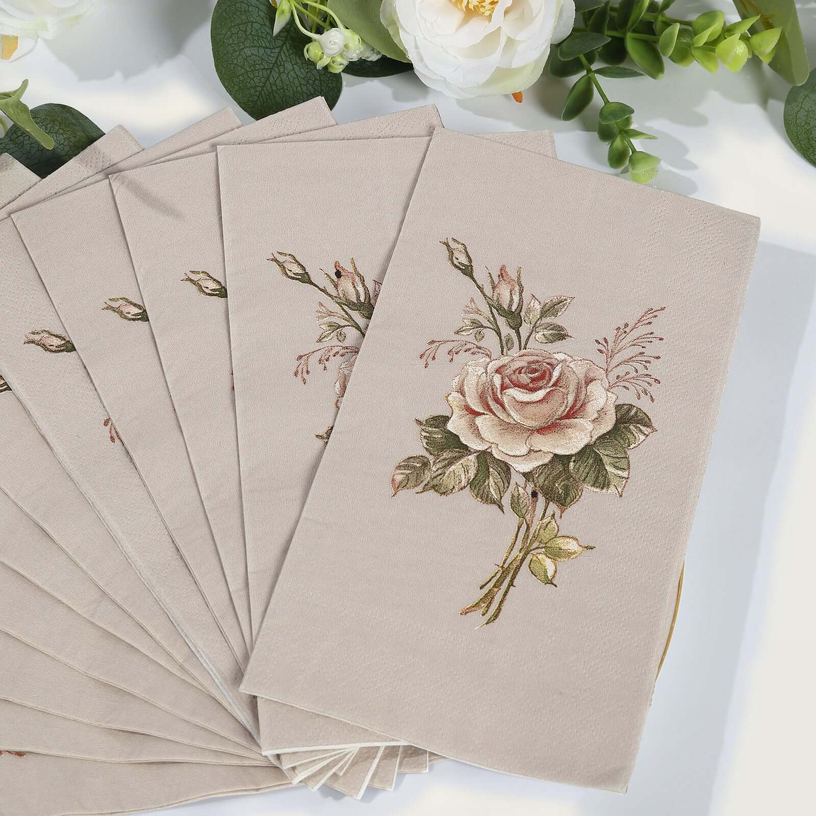 20-Pack Paper Dinner Napkins Ivory with Vintage Pink Rose Print 2 Ply - Stylish Boho Napkins for Events