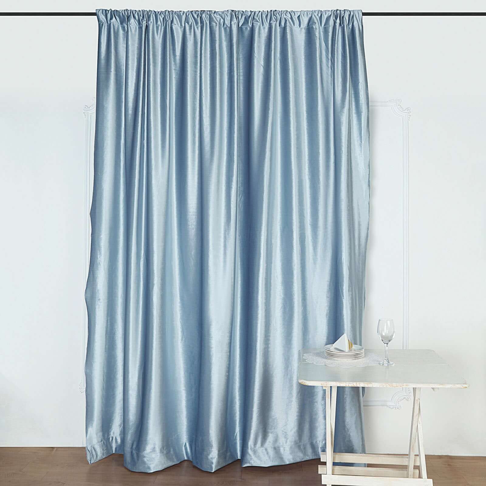 8ftx8ft Dusty Blue Premium Smooth Velvet Event Curtain Drapes, Privacy Backdrop Event Panel with Rod Pocket