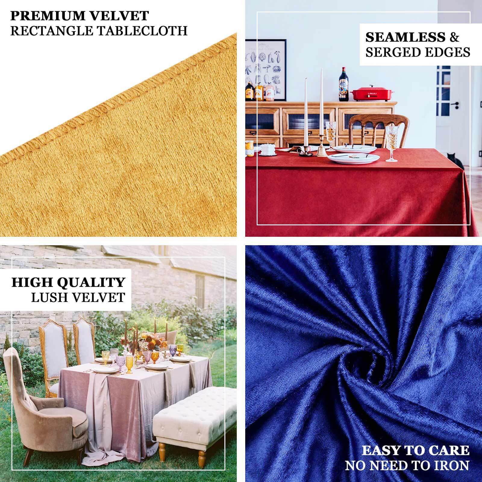 Premium Velvet 90x132 Rectangle Tablecloth Gold - Reusable Soft & Polished Seamless Table Cover for Luxury Weddings & Events