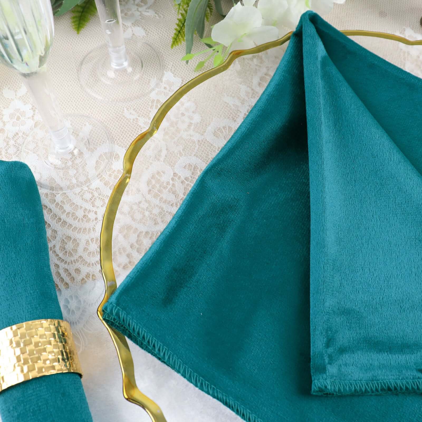 5 Pack Premium Velvet 20x20 Napkins Peacock Teal - Soft Sheen Finish Cloth Napkins