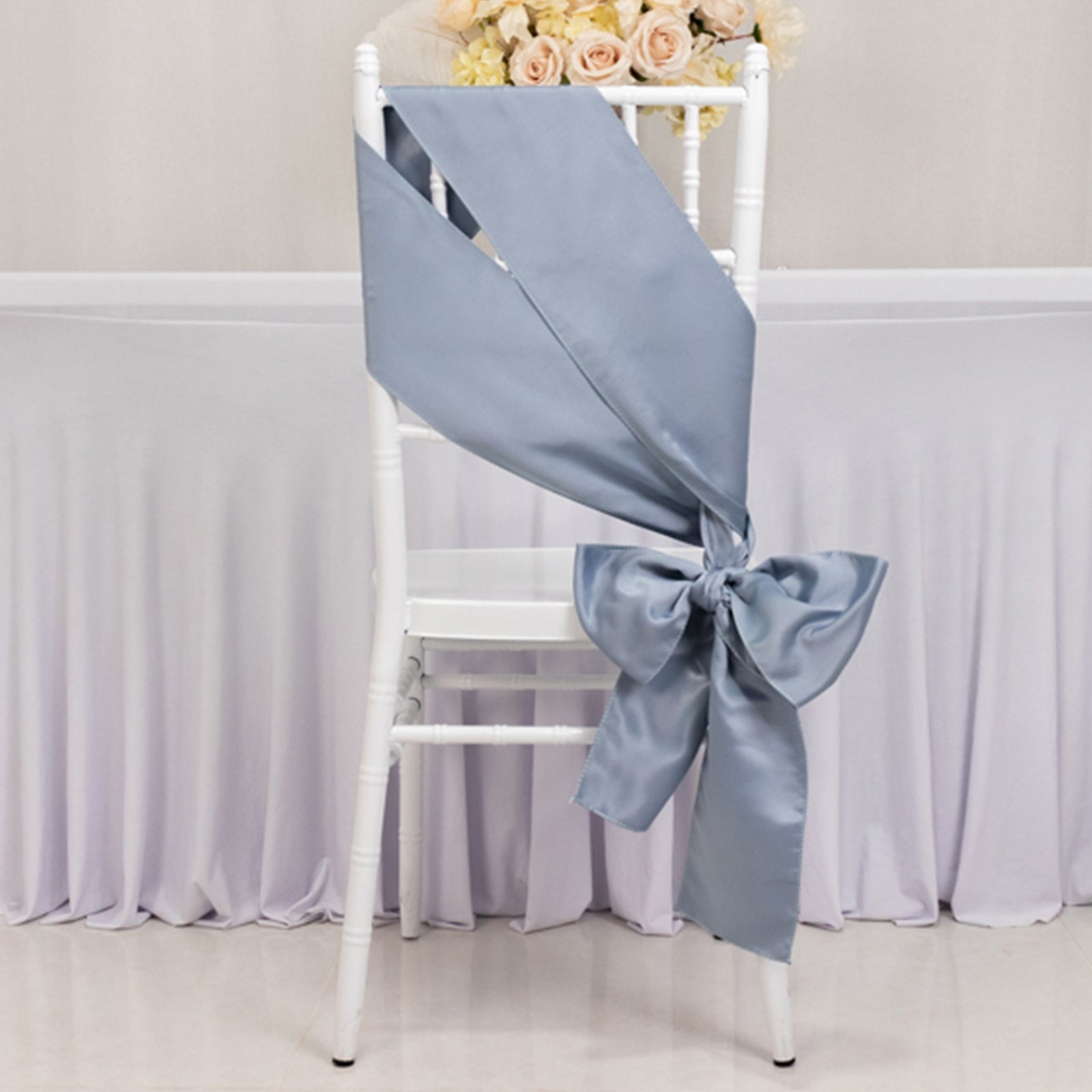 5 Pack Lamour Satin 6x106 Chair Sashes Dusty Blue - Stylish Reusable Decorative Bows