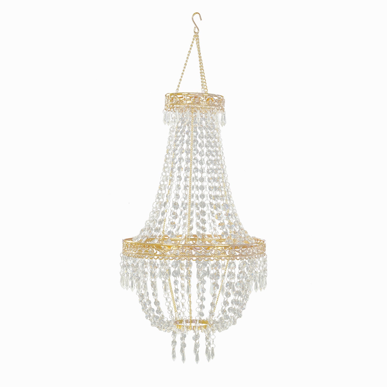 3ft Empire Style Beaded Crystal Chandelier with Gold Ornate Metal Frame, Adjustable Hanging Farmhouse Pendant Ceiling Lighting