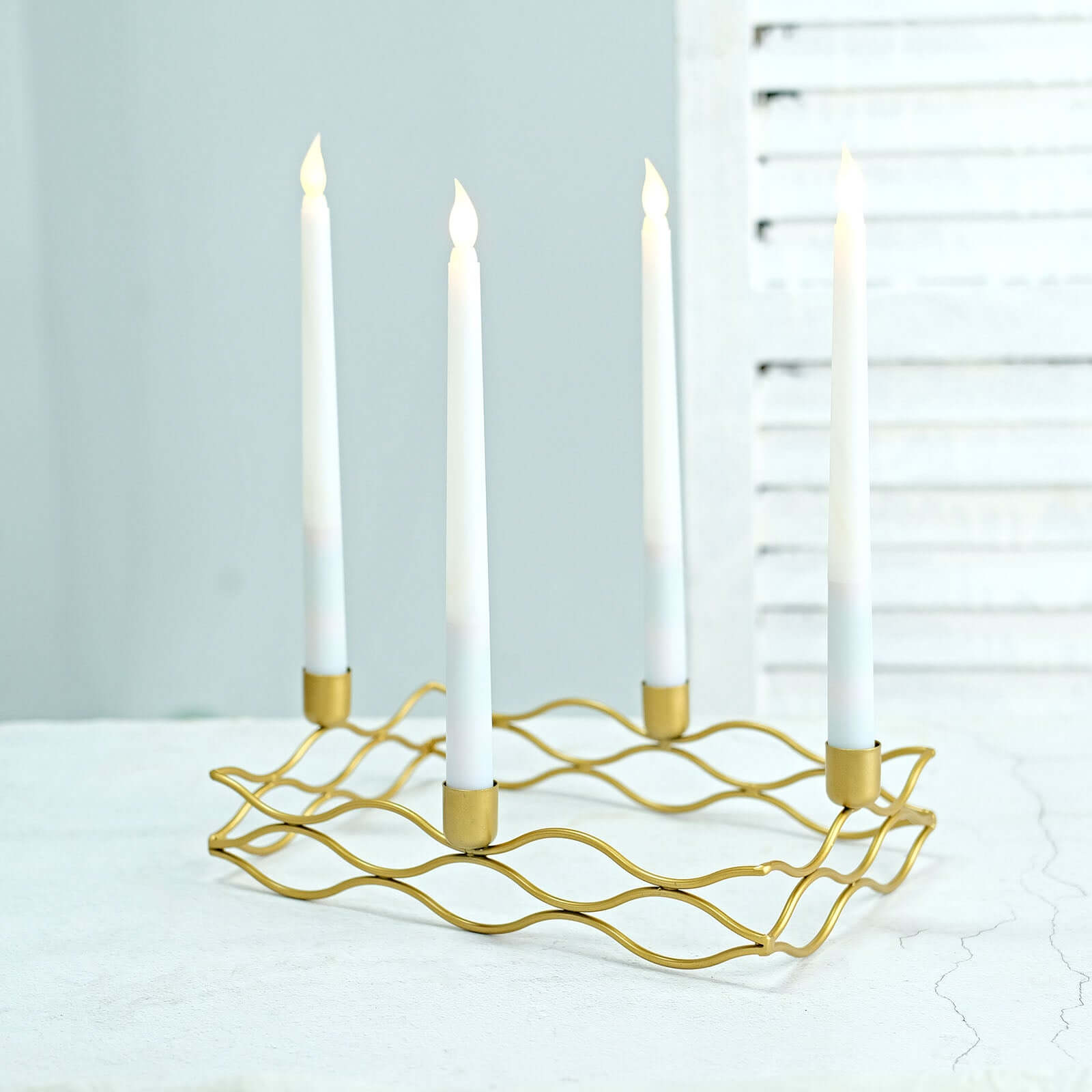 Rectangular Taper Wreath Candelabra 4 Arm Gold Metal Candle Holder Centerpiece - Stylish Wedding Decor 12x8