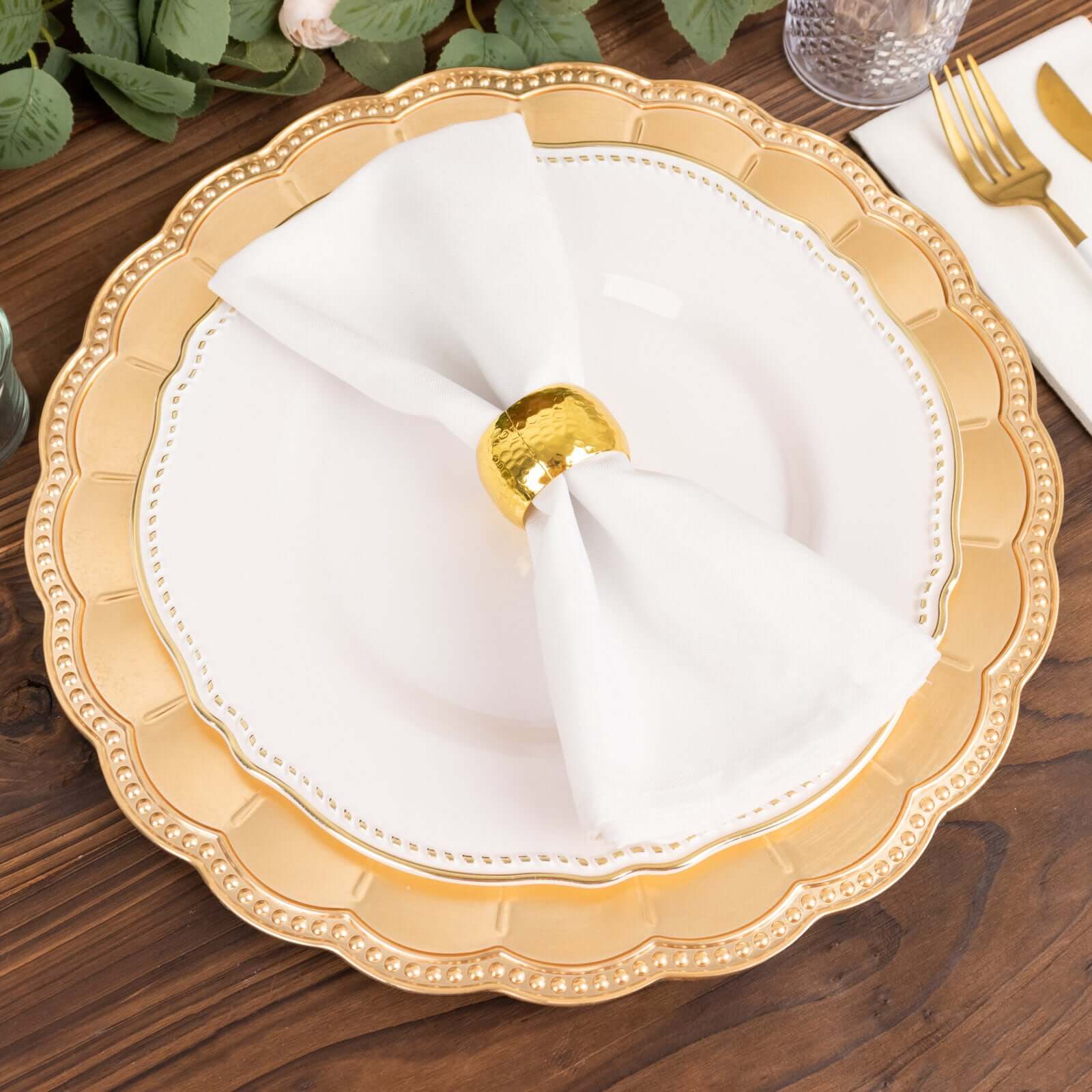 6-Pack Acrylic Round Charger Plates 13 in Metallic Gold with Beaded Sunflower Rim, Plastic Dinner Party Charger Tableware