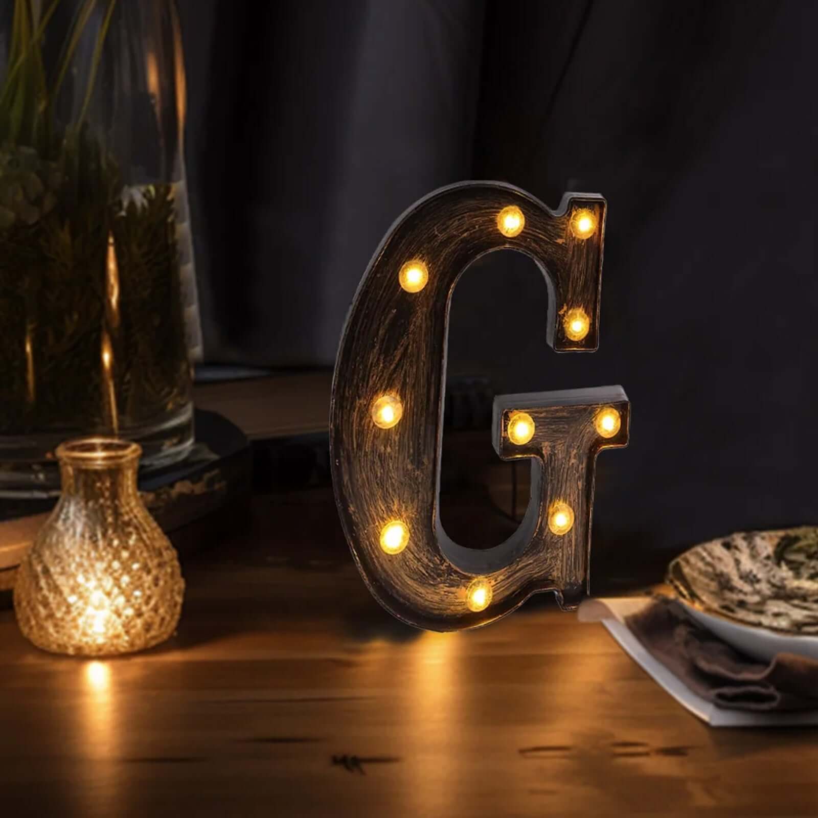 LED Marquee Letter G Industrial Style Antique Black - Light-Up Alphabet Sign for Weddings & Displays 9