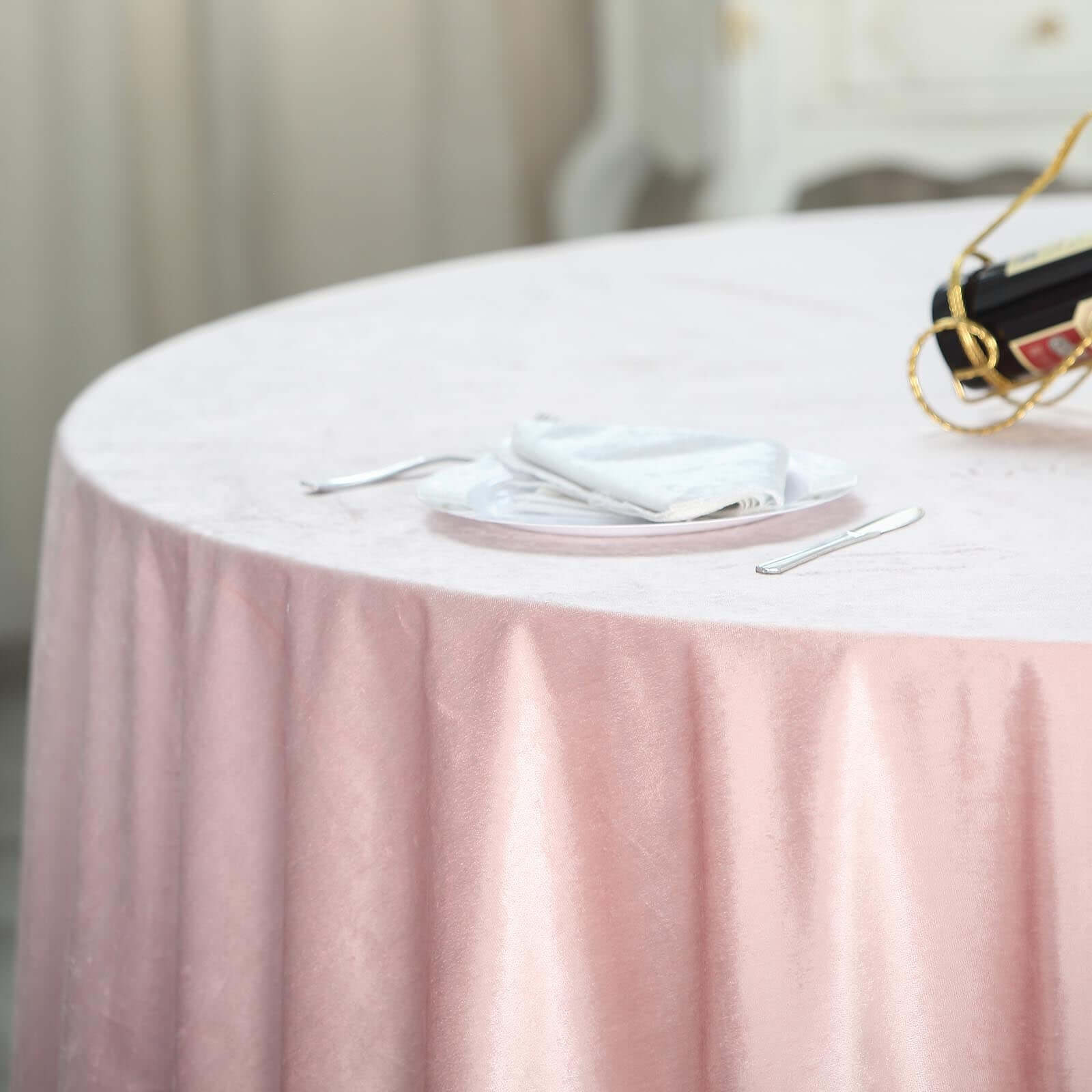 Premium Velvet 120 Round Tablecloth Blush - Reusable Soft & Seamless Table Cover