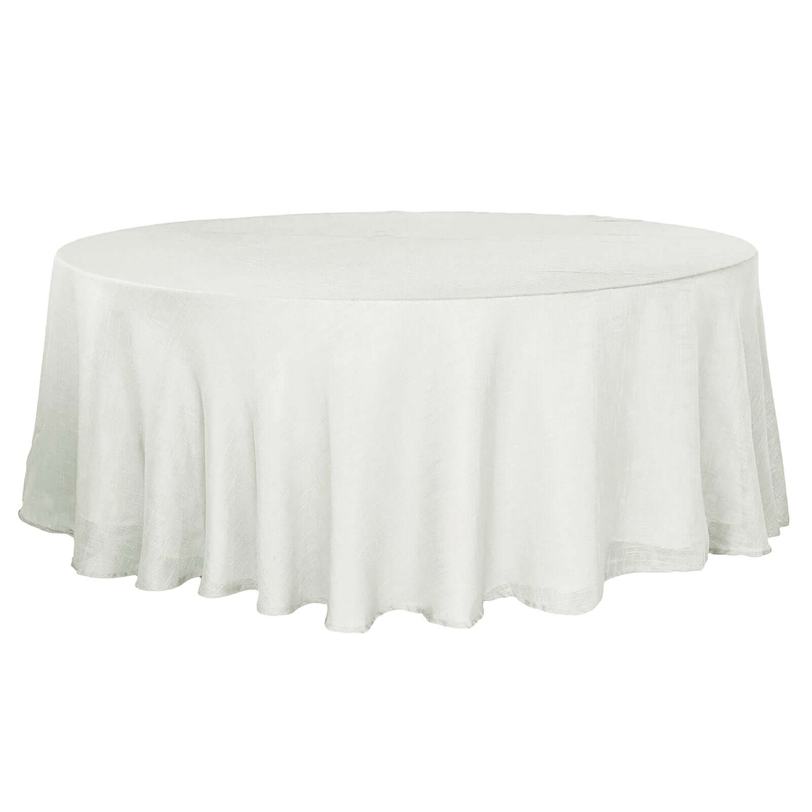 Faux Linen 108 Round Tablecloth White - Slubby Textured & Wrinkle Resistant for Banquets and Receptions