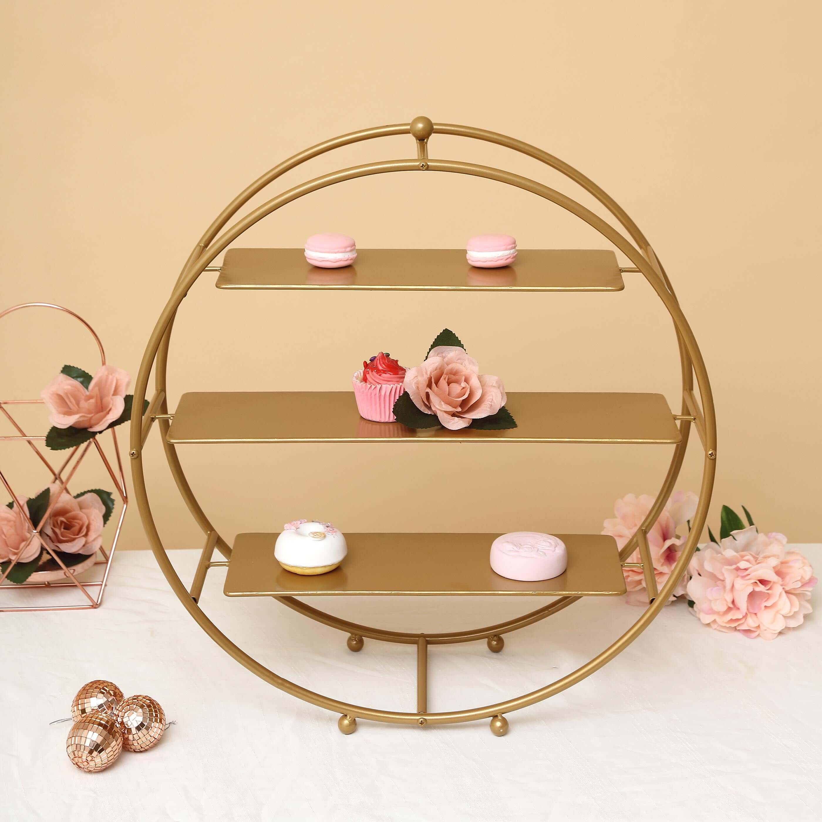 3-Tier Metal Round Cupcake Stand Matte Gold - Stylish Dessert Holder Appetizer Display for Modern Weddings Dessert Buffets & Celebrations 21